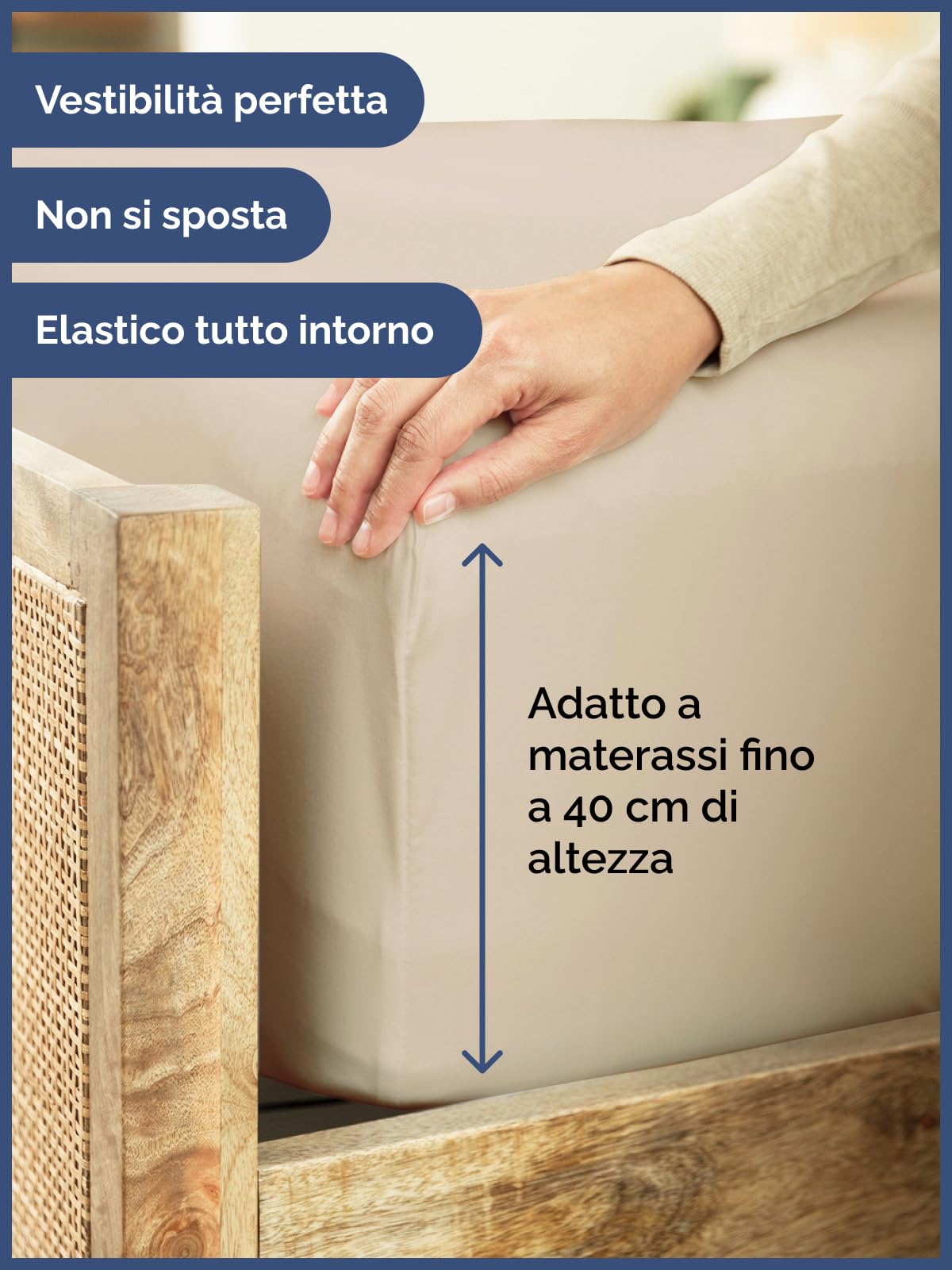 Lenzuolo con angoli 200x200cm - 100% cotone per materassi fino a 40 cm di altezza - Cotone premium 400 fili - Adatto anche per letti a molle - Confezione singola - Certificato OEKO-TEX - Crema