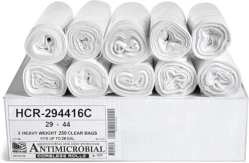 Aluf Plastics Bolsas de basura de alta densidad, 26 galones, 250 unidades, 16 micras (eq), 29 x 44 pulgadas, transparentes, para baño, oficina,