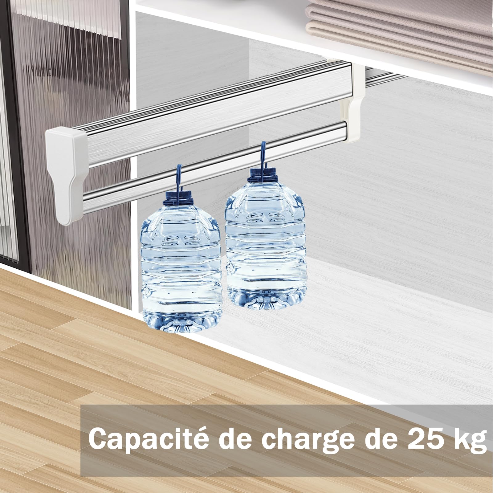 Tringle Penderie Extensible Coulissante Armoire Organisateur 792mm | Acier inoxydable robuste, charge 25kg, système push-pull coulissant, gain de place, rangement vêtements polyvalent