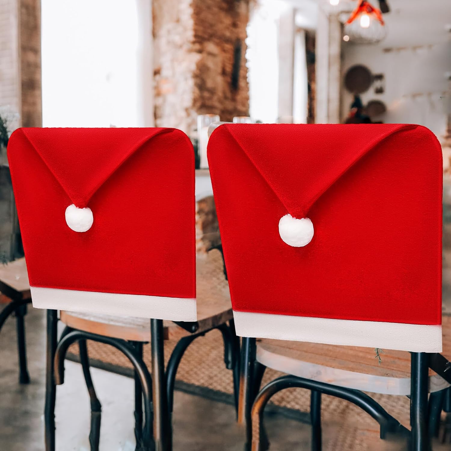 10pcs Red Christmas Chair Covers Dining Chair Back Slipcovers Party Seat Protectors Indoor Holiday Kitchen Decorations