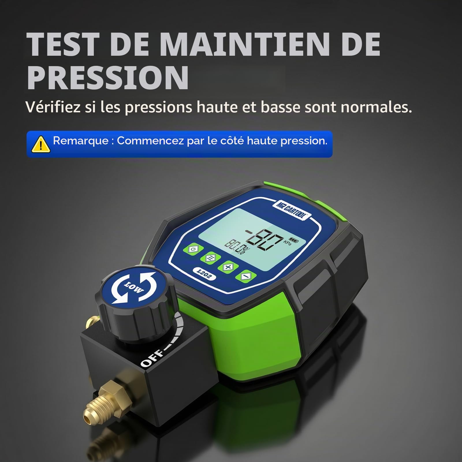 MR CARTOOL Manomètre Numérique Gaz Basse Pression HVAC Réfrigérant Collecteur Manomètres Numériques pour Systèmes de Réfrigération Climatiseurs R32 R410a