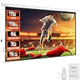 Motorized Projector Screen, 120 inch 16:9 4K 1080 HD Electric Projector Screen, Automatic Projection Screen with Remote Control, Wall Mount Movie Screen for Family Home Office Theater