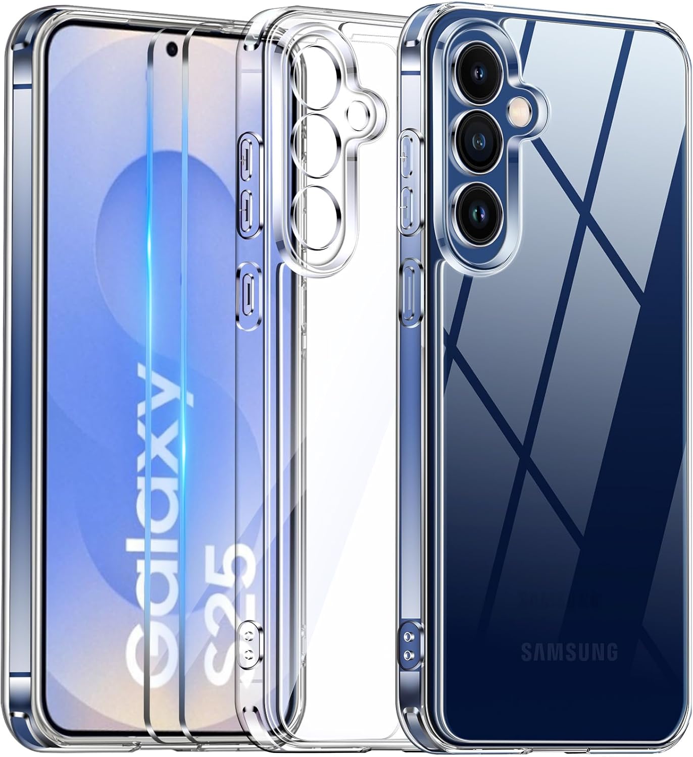 coque Samsung s25 Edge – Coque antichoc pour Samsung Galaxy S25 et 2 pièces en verre trempé, étui de protection pour appareil photo, coque fine anti-jaune et anti-rayures, transparente