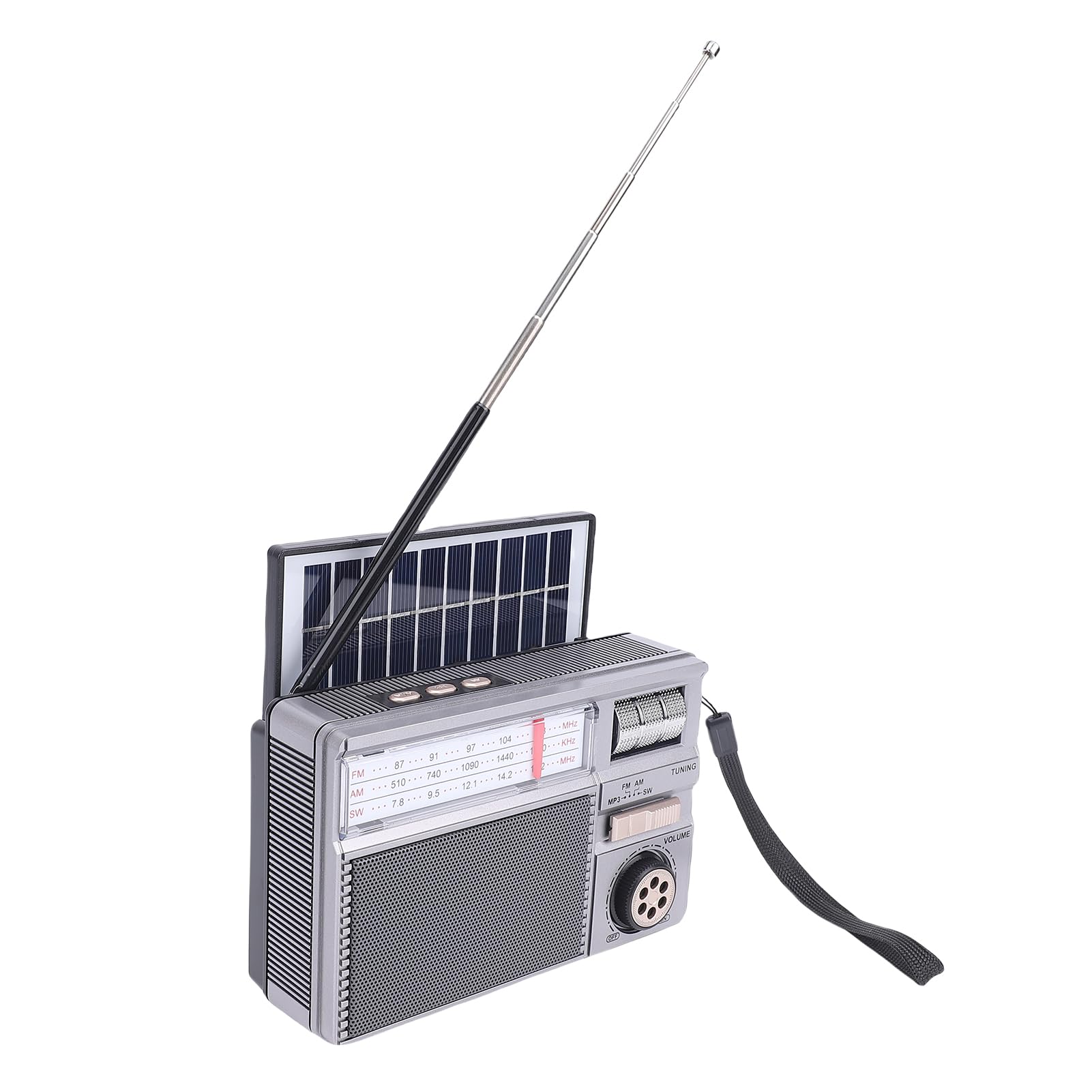 Solar Radio, Portable AM FM SW Radio, Retractable Antenna, Solar Power, Portable Rechargeable Vintage, for Home Camping Outdoor Activities (Gray)