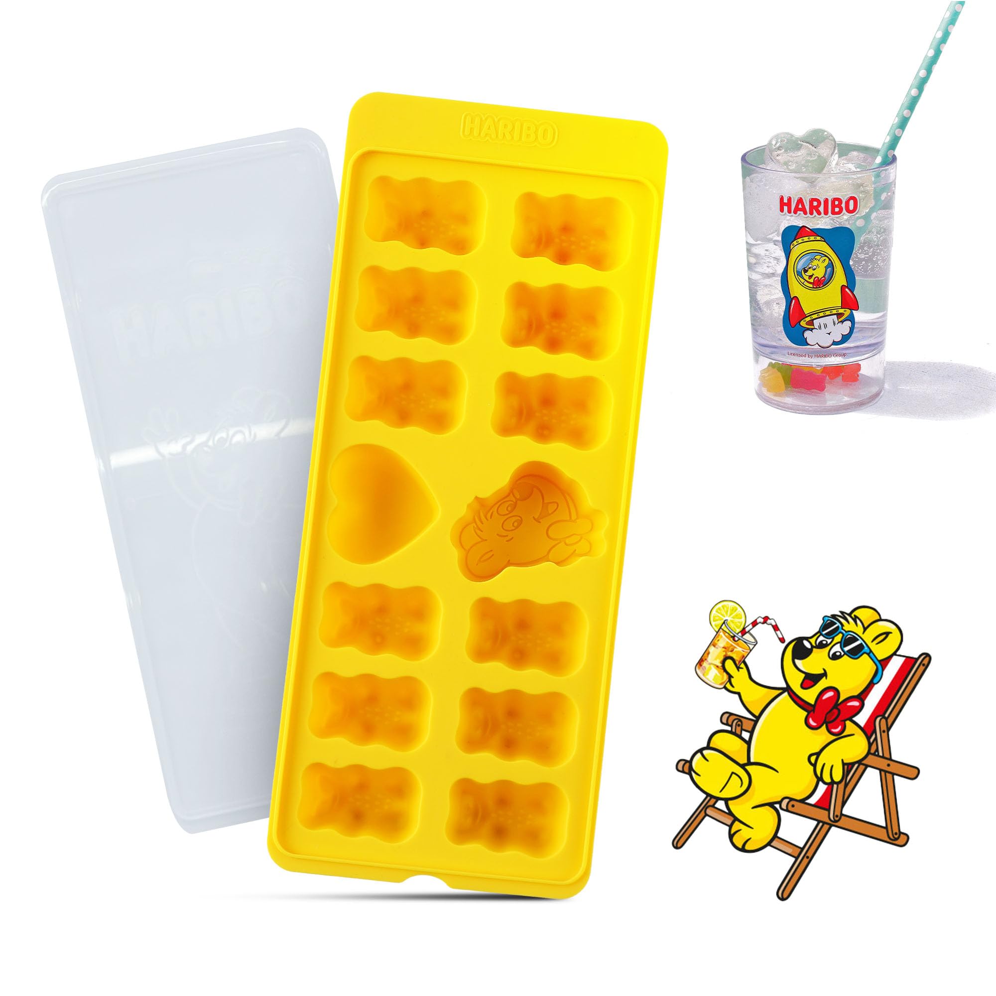HARIBO Silicone Ice Cube Tray with Lid, Easy-Release & Flexible - DIY with HARIBO Goldbears as Ices, Cookies, and Chocolates, Funny Shape Ice Tray for Freezer, BPA Free, Dishwasher Safe (Yellow)