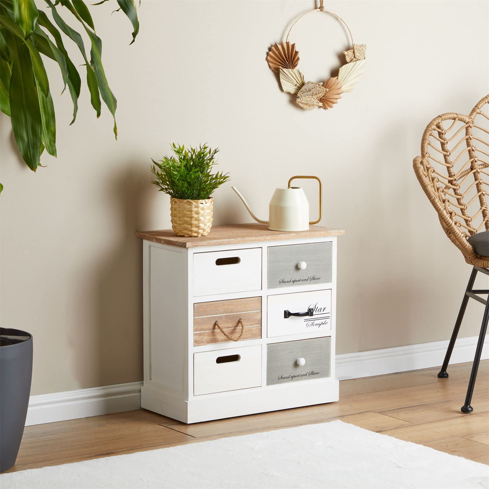CARO-Möbel Kommode Salva mit 6 Schubladen, Schubladenschrank Vintage. Aufbewahrungsregal in weiß, Shabby Chic