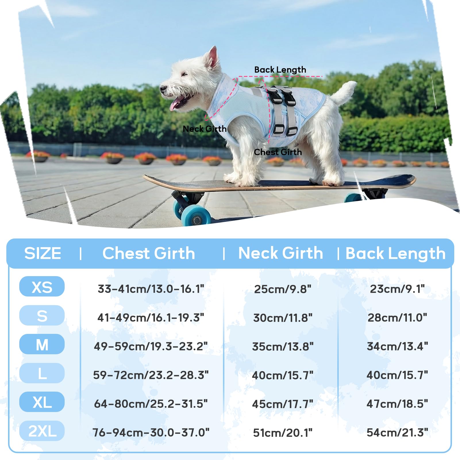 Chaleco Refrescante Perro, Ropa Verano Perro Transpirable y Ligera con Anilla D, Ajustable para Perros, Niebla Cielo XS