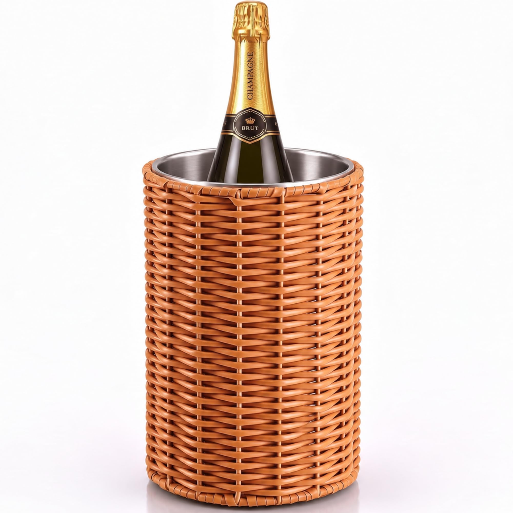 Domensi Rattan Wine Chiller, Stainless Steel Double Wall Cooler Bucket
