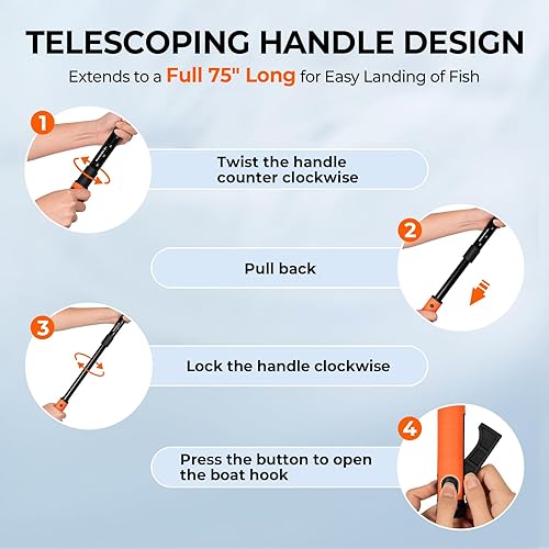Miniatura 8 de KastKing Brutus Red de recogida plegable con gancho para barco, plegable, extensible, ligera y fuerte, gancho para barco multifuncional incorporado