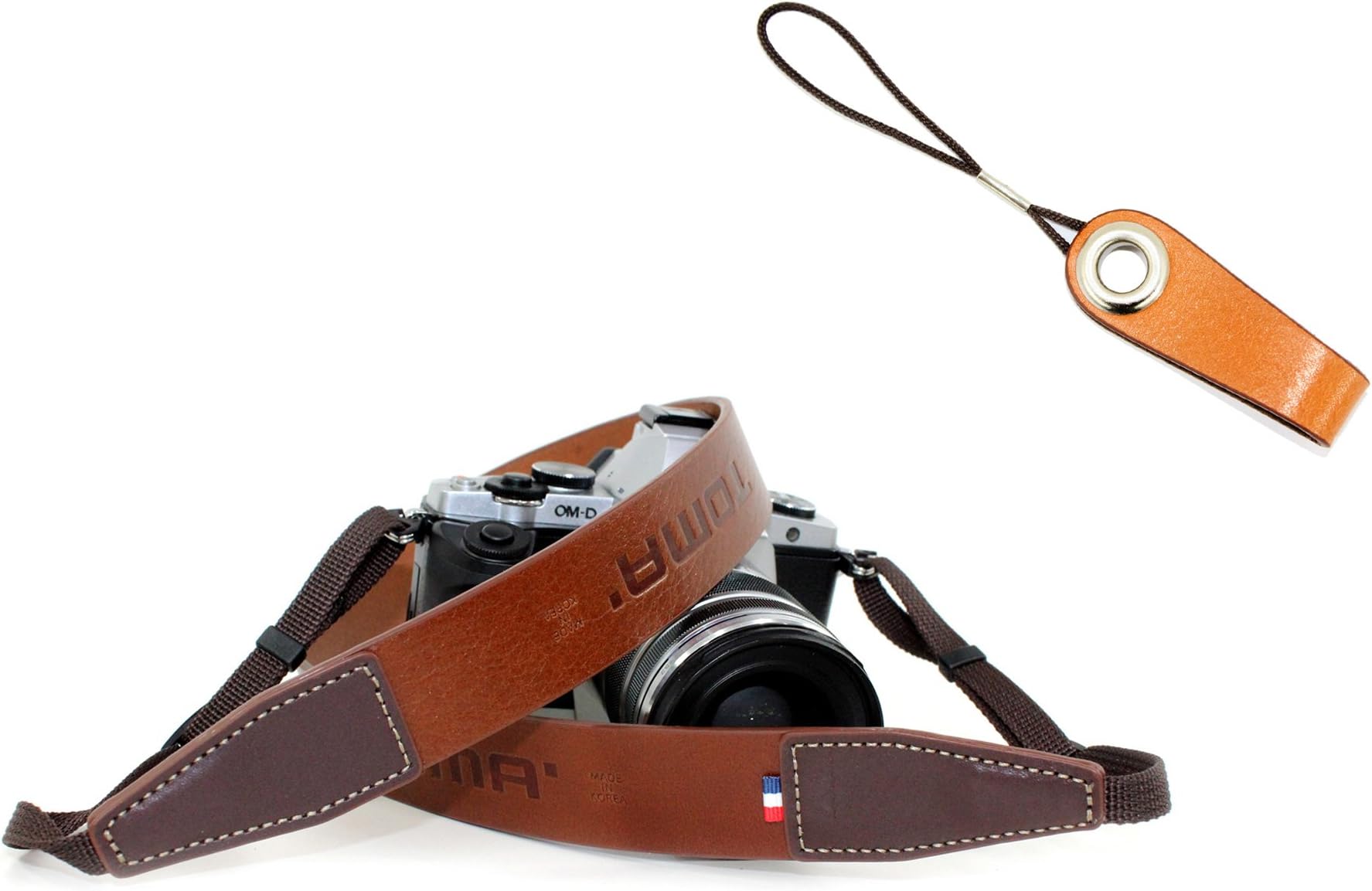TOMA Genuine Italy Leather(Whole Skin, with a Free Gift - Leather Finger Strap) Neck & Shoulder Brown Strap for Camera