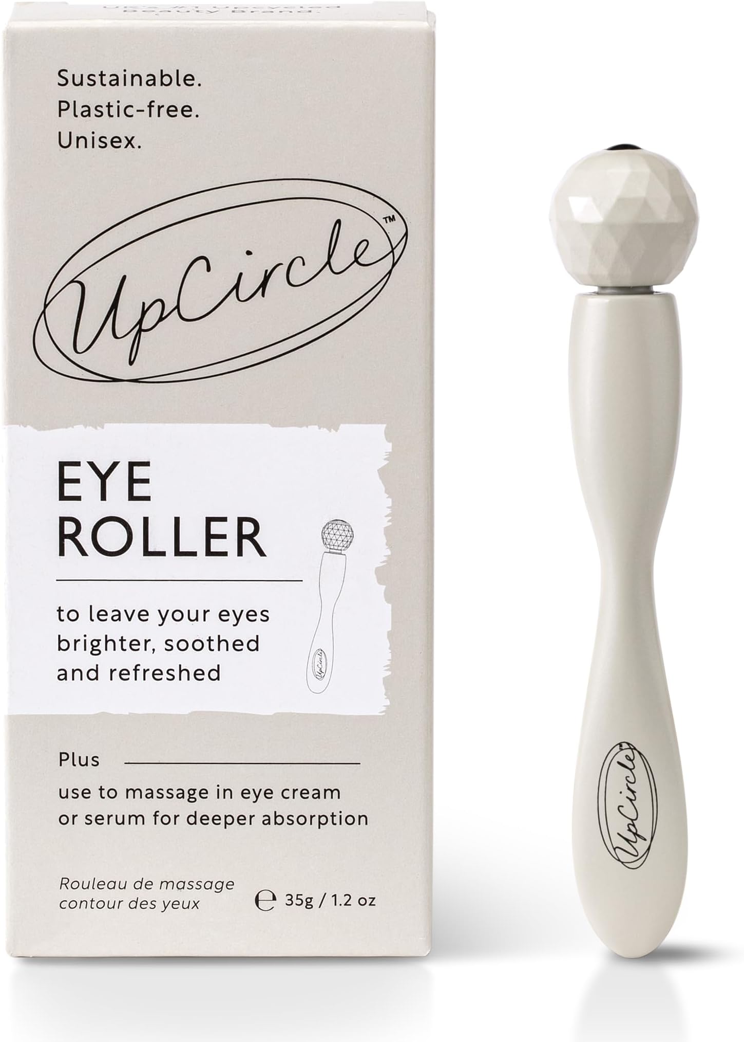 Eye + Face Roller 1pc – Metal + Plastic-Free – For Dark Circles + Puffy Eyes – With Cooling Effect to Boost Circulation For Healthy Glow – Sustainable + Reusable