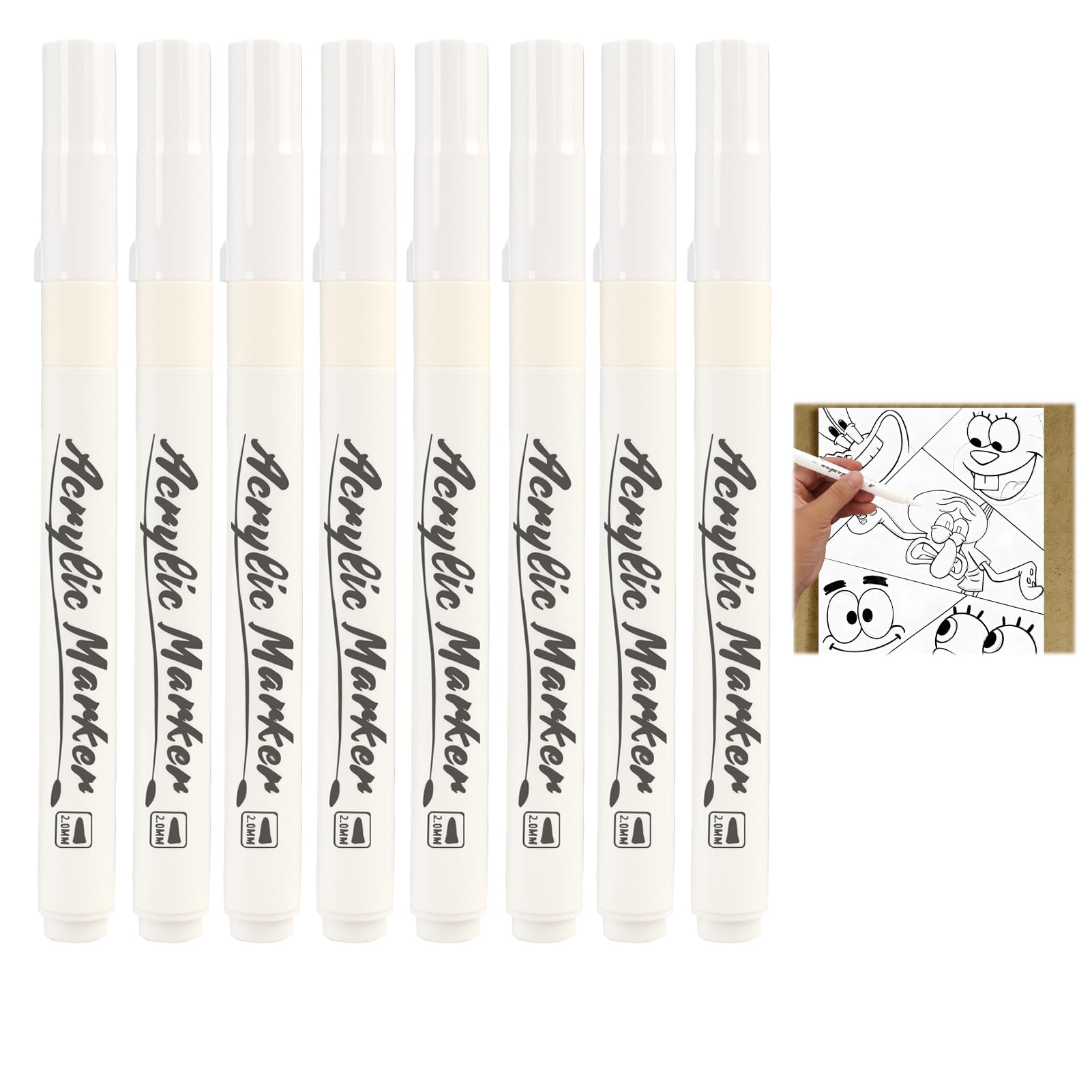 Wvxilyr 8PCS Fine Tip White Acrylic Markers - Permanent Markers for Black Paper, Wood, Rocks, Tires, Plastic, Leather and Glasses, Art and DIY