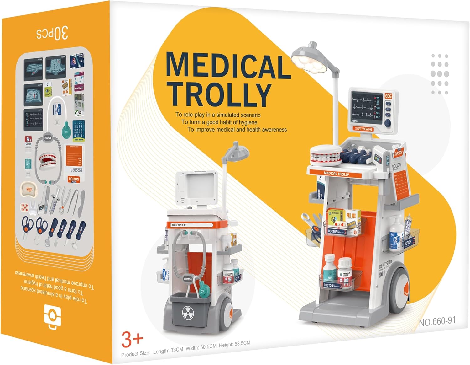 Doctor Kit for Kids, 30PCS Pretend Doctor Playset for Kids with Cart and Stethoscope, Role Play Medical Kit for Girls Boys Toddlers 1-3 3-5 Birthday Gifts