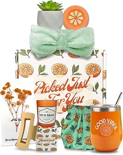 Sunny&Wise Orange Themed Gift Baskets for Women - Designed in USA - Care Package, Self Care Gifts, Get Well Soon, Thinking of You