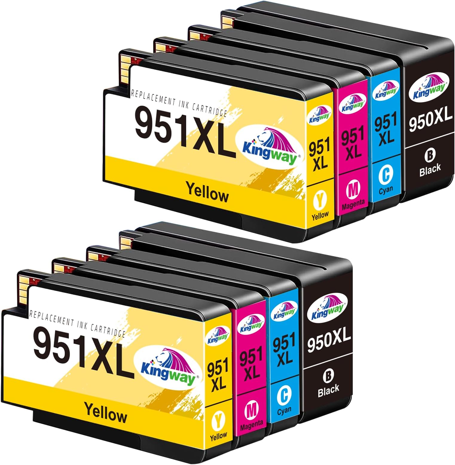 KINGWAY 950XL 951XL Ink Cartridges Replacement for HP 950 951 950XL 951XL Ink for HP Officejet Pro 8600 8630 8610 8620 8100 8616 8615 8625 8640 8660 276dw 251dw (Black Cyan Magenta Yellow, 8-Pack)