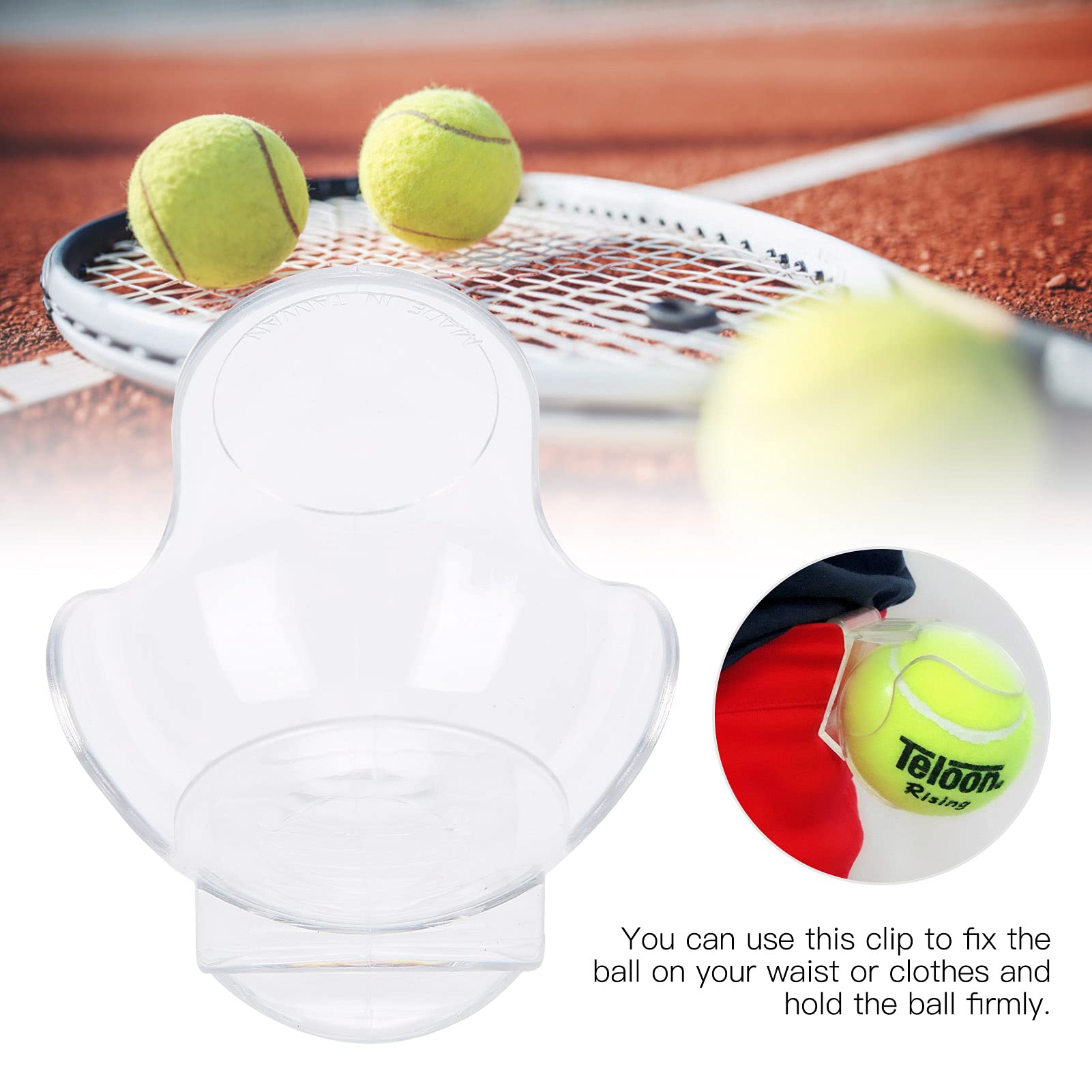 Beufee Tennis Ball Holder Waist Clip, 2Pcs Tennis Ball Clip ABS Waistband Clip Holder Sports Equipment for Tennis Training (Transparent)