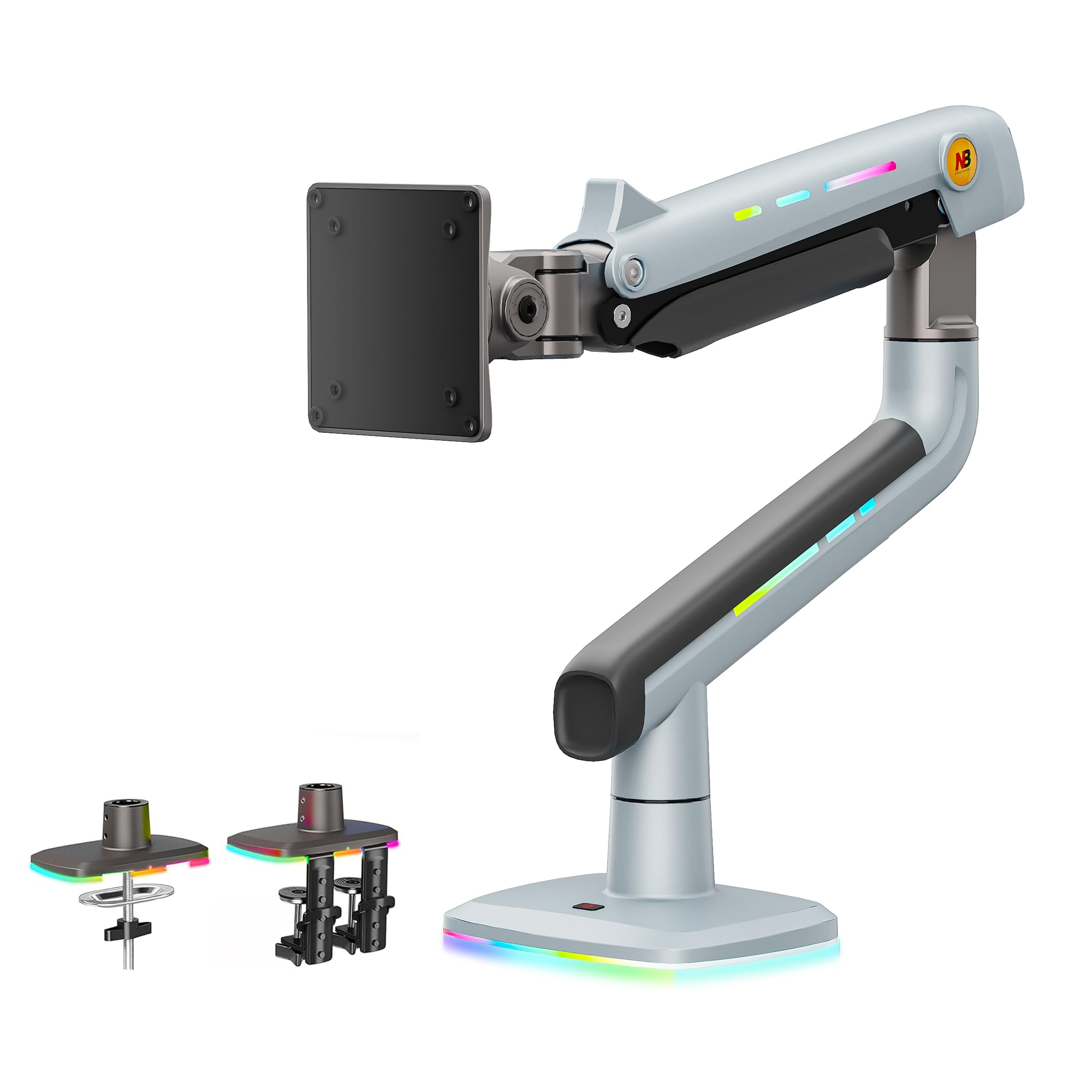 Gaming Monitor Arm or for 32 to 60 Inches Screen, Load up to 20 kg, VESA 75/100, RGB-Light, Heavy Duty, Multi Angle Adjustable, Premium Aluminum, Lake Blue
