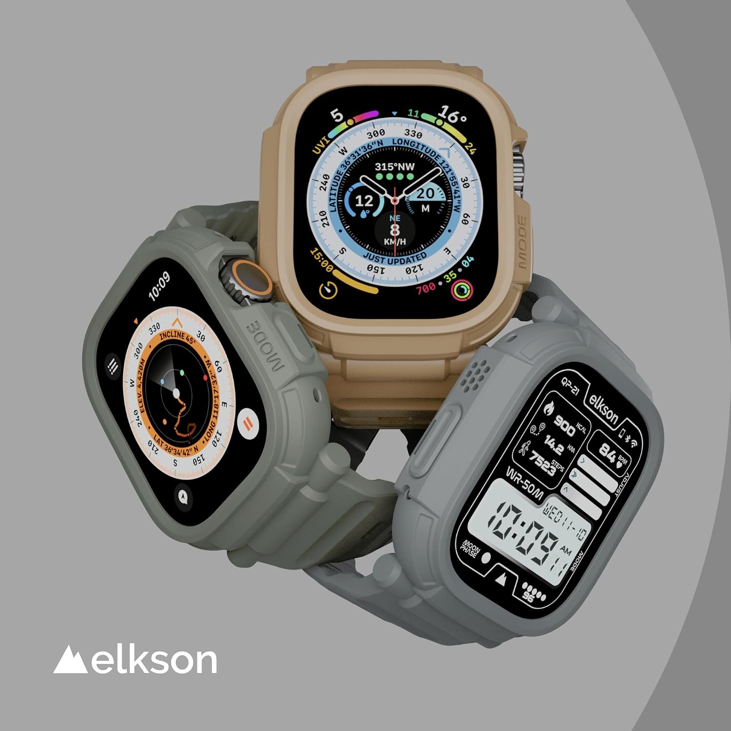 Elkson Band Case for 49mm Apple Watch Ultra 3/2/1 with Screen Protector Tempered Glass, Quattro Pro Series Rugged Military Grade Durable Protective Bumper Cover, TPU Material, Translucent