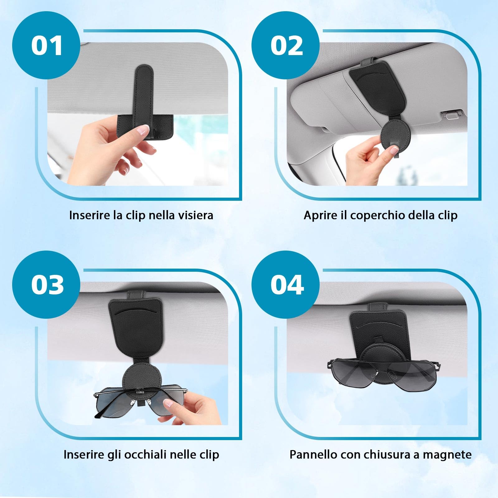 Porta Occhiali Per Auto Magnetico - In Pelle, Per Visiera, Con Chiusura Magnetica - Nero, Per Occhiali Da Sole E Da Vista - Foto 5