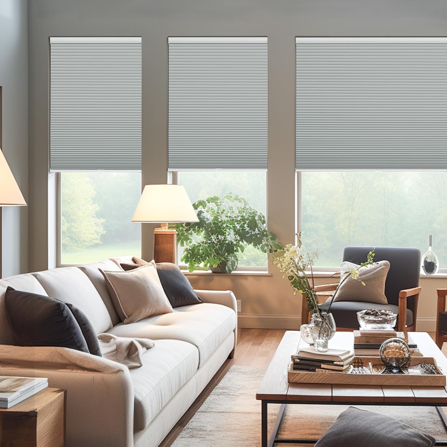 Changshade Cordless Cellular Shades, Blackout Honeycomb Shades for Windows, Pull Down Pleated Blinds, Easy to Install for Indoor Windows and French Doors,31.5" W x 72" H, Grey Blackout Grey 31.5"W x 72"H