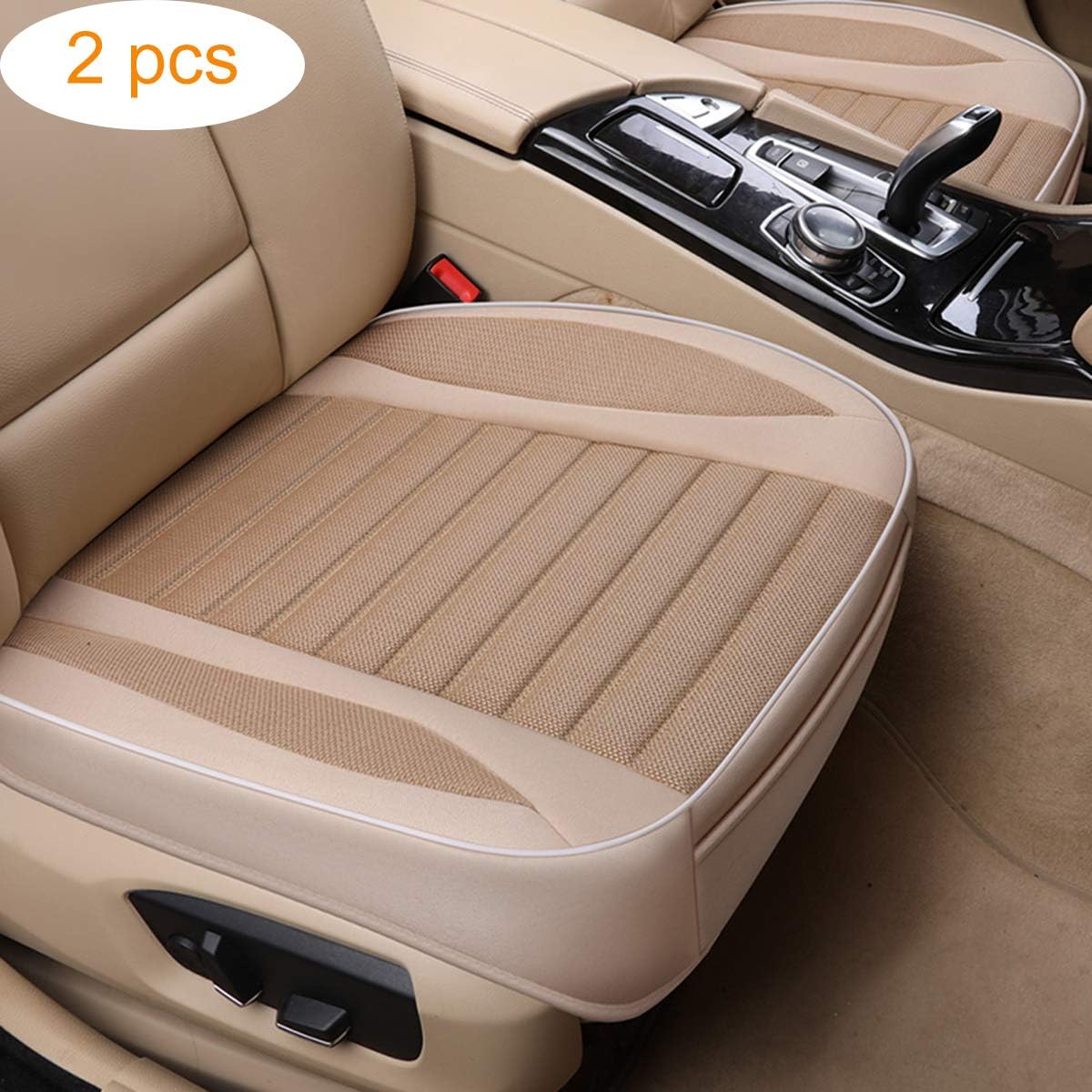 Ultra-Luxury๏ผW21รL20.6 inches๏ผ Single Seat Without Backrest Senior Flax Car Seat Protection Car Seat,Car Seat Covers for Most Four-Door Sedan&SUV๏ผ2pcs(Beige)