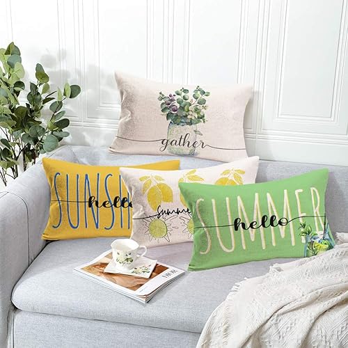 Miniatura 3 de Fukeen Summer Hello Sunshine - Fundas de almohada de 12 x 20 pulgadas, diseño de margaritas, girasol, granja, fundas de almohada de cintura de