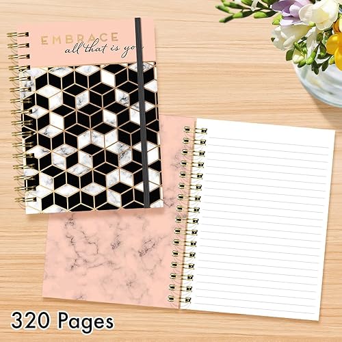 Miniatura 6 de Designer Greetings, Designer Papers - Diario de tapa flexible con banda elástica, diseño de cubo negro, mármol y oro rosa, 320 páginas (6 x 8.25