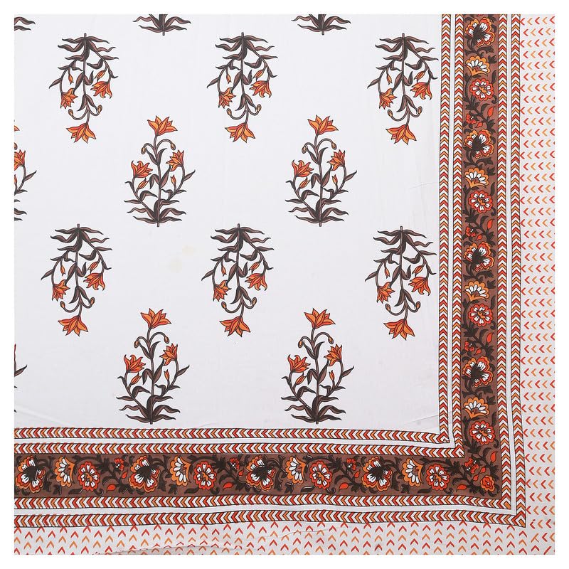 Image of 240 TC Pure Cotton Double Bed King Size Bedsheet | Jaipuri Sanganeri Print | Soft & Breathable Fabric | 93 x 108 inch Bedsheet with 2 Pillow Covers (Sanganeri13) Brown