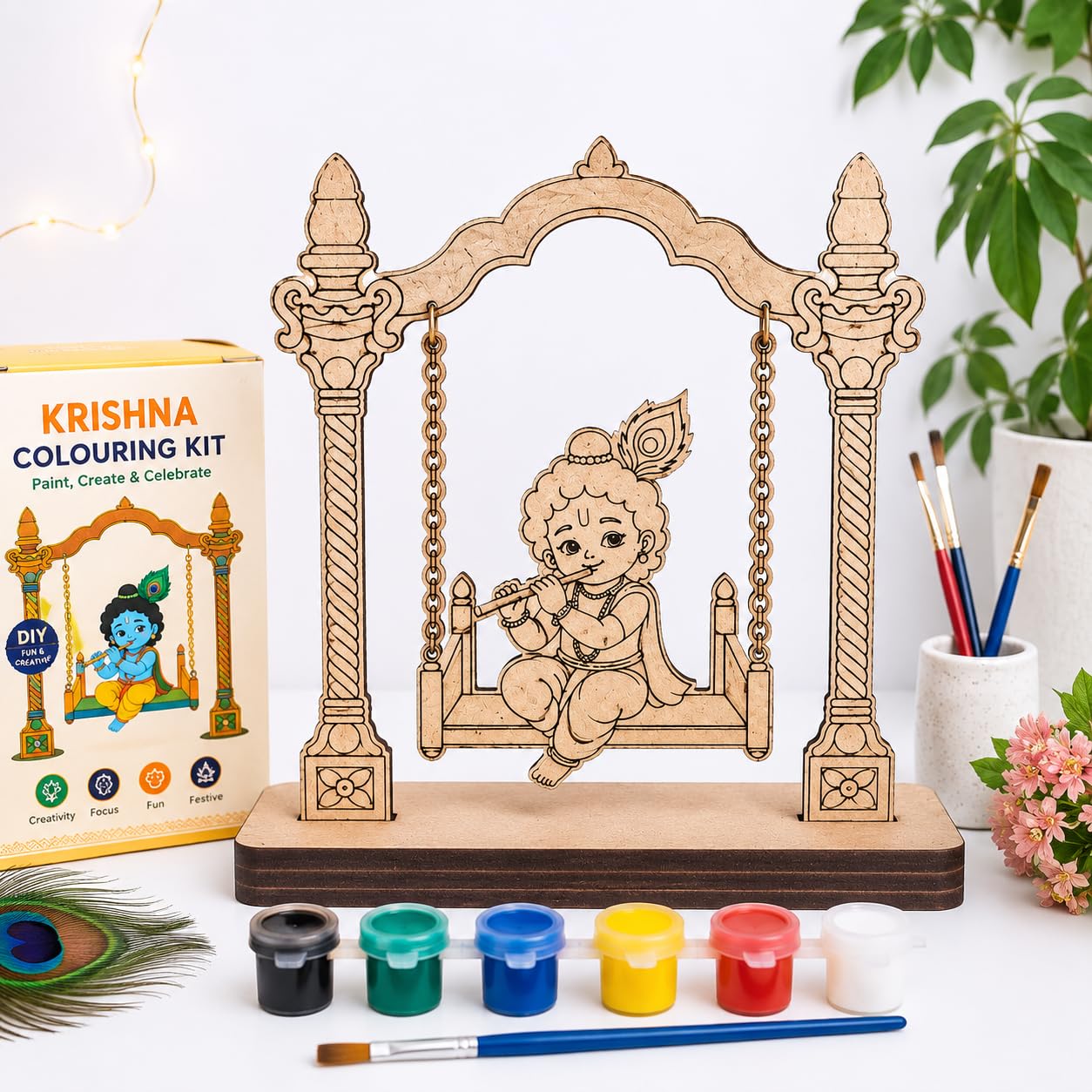 SVM CRAFT® DIY Krishna MDF Colouring Kit for Kids | Wooden Janmashtami Art & Craft Painting Set with Pre-Cut MDF Shapes, Paints & Brush | Creative Festival Activity & Return Gift-image-38