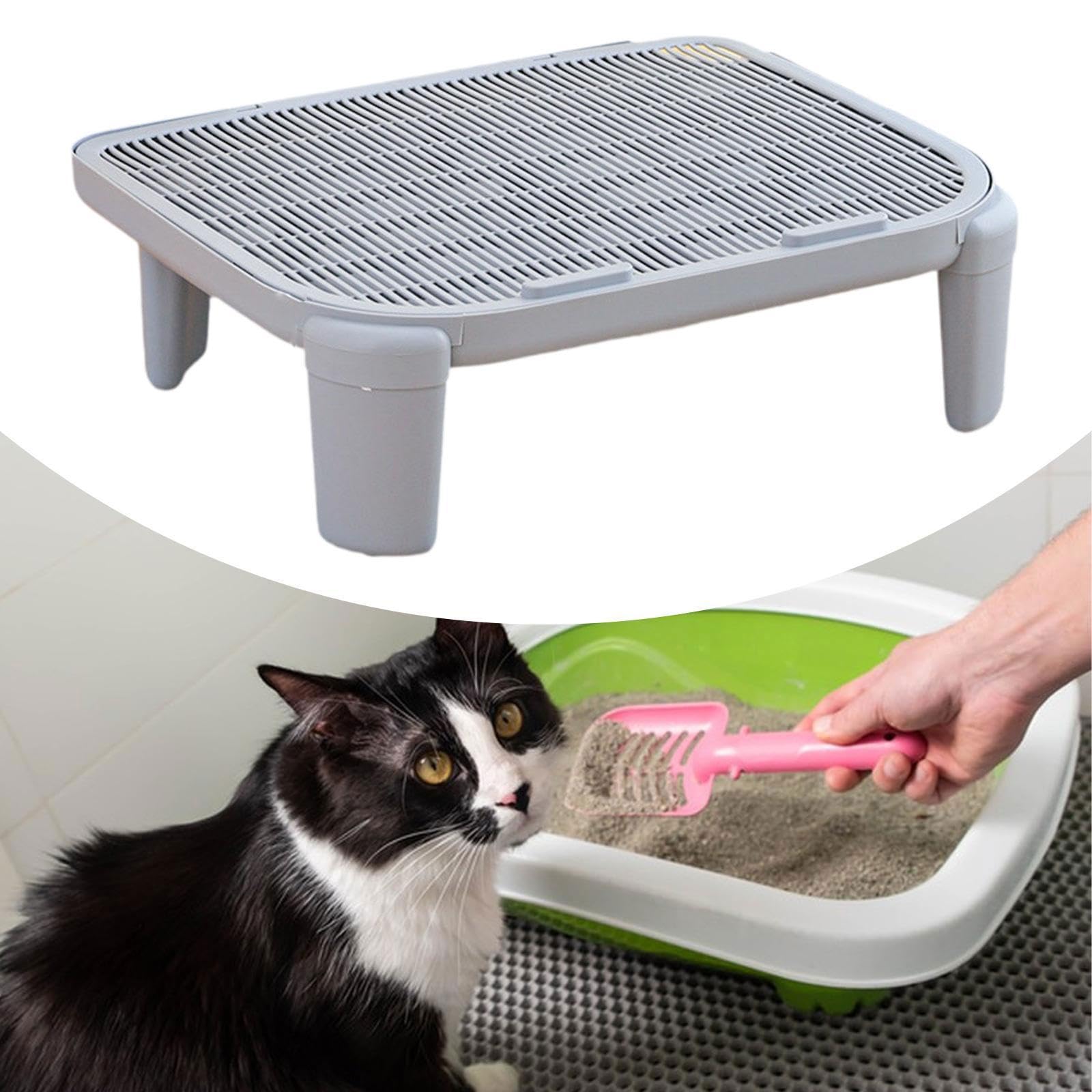 Rampe Litière Chat Double Couche Trappeur de Litière Tapis pour Boîte Litière Matériau PP Fonction Pied Adapté Aux Chats Âgés Nettoyage Intérieur, Gris