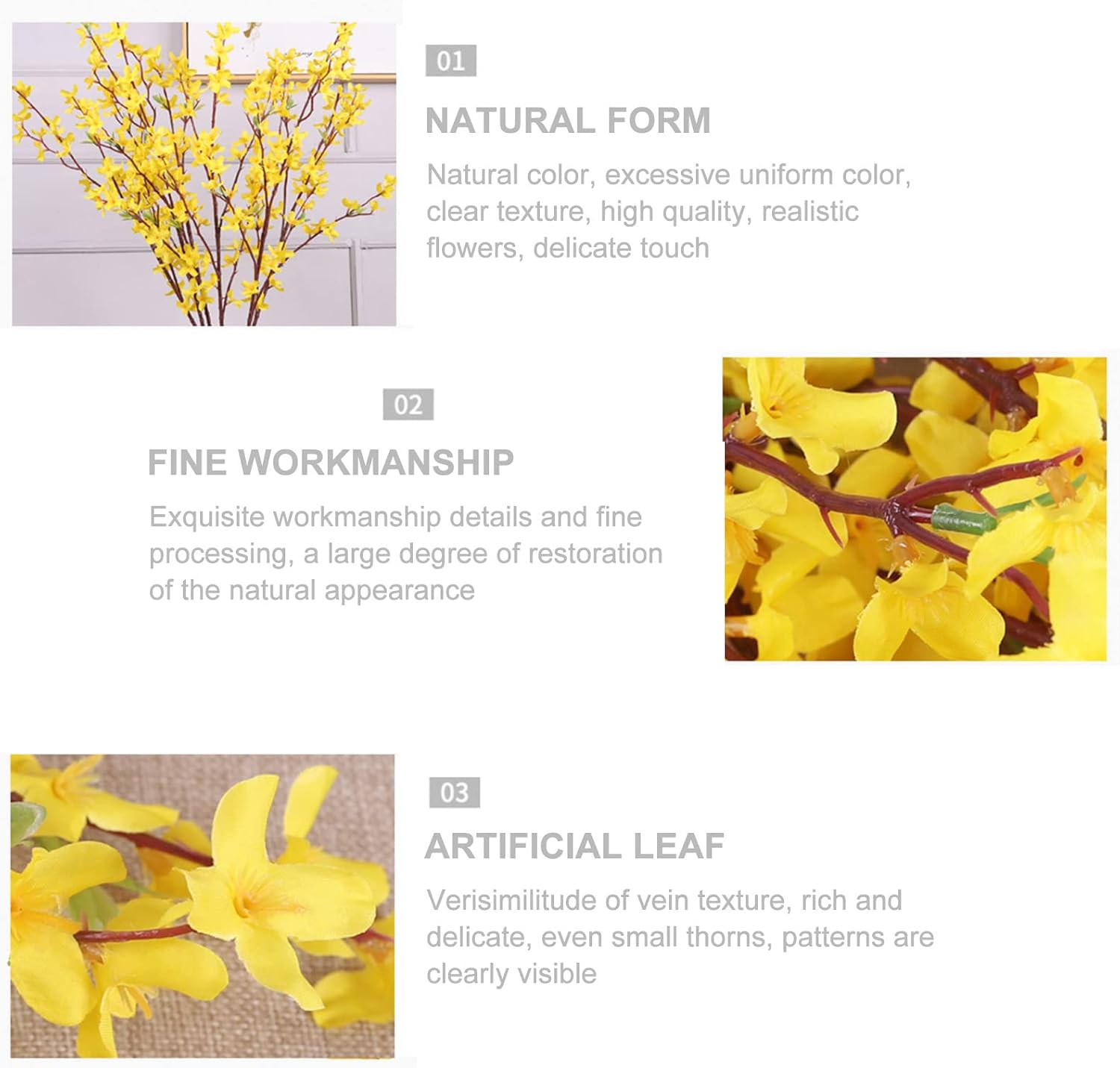6 Pcs Artificial Forsythia Branches, 37 inch Long Stem Winter Jasmine Flowers Bouquets Yellow Orchids Flowers for Wedding Party Home Office Decor