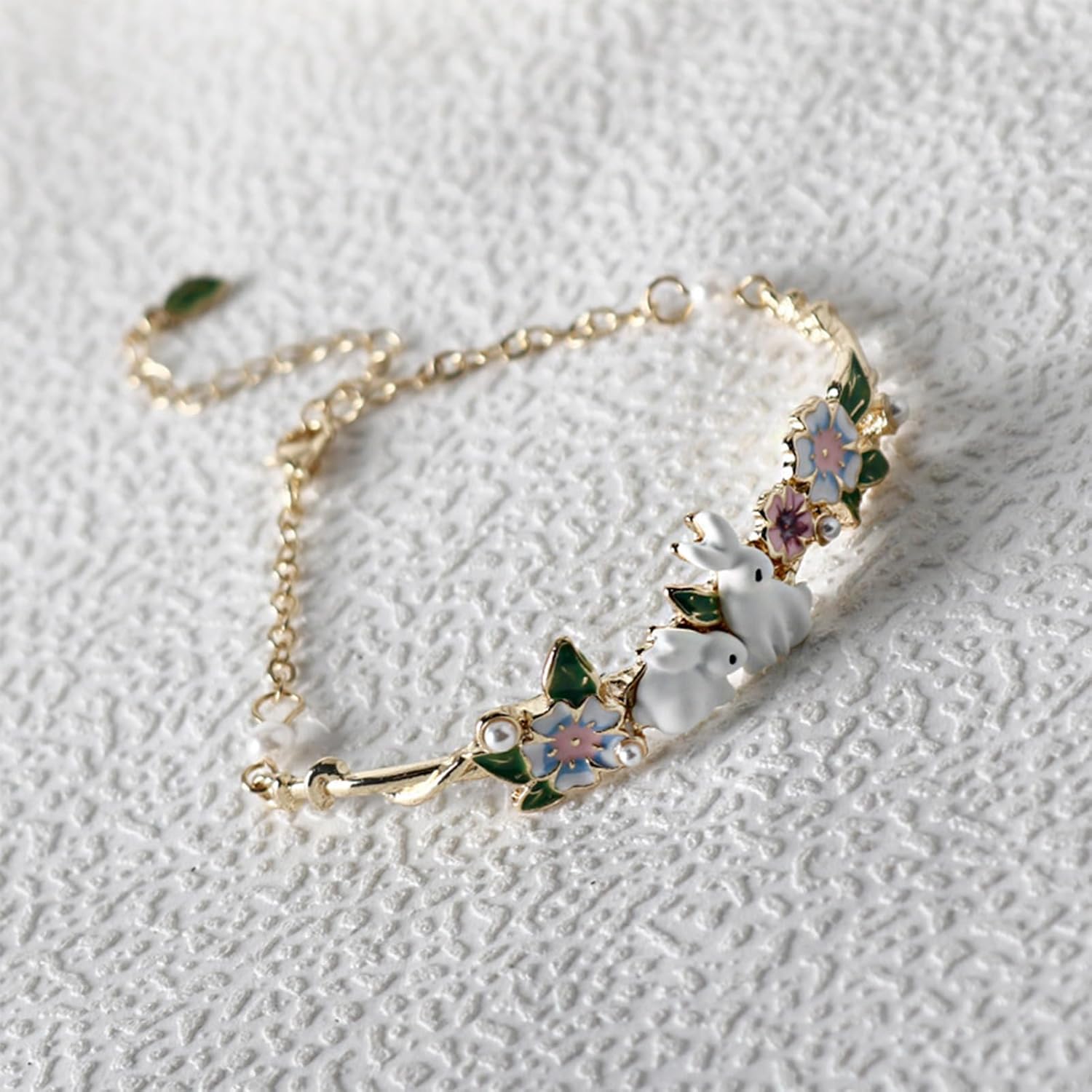 Cute Charm Bracelets For Women Easter Bunny Rabbit With Flower Bangle Bracelet Adjustable Wristchain Gifts - Image 4