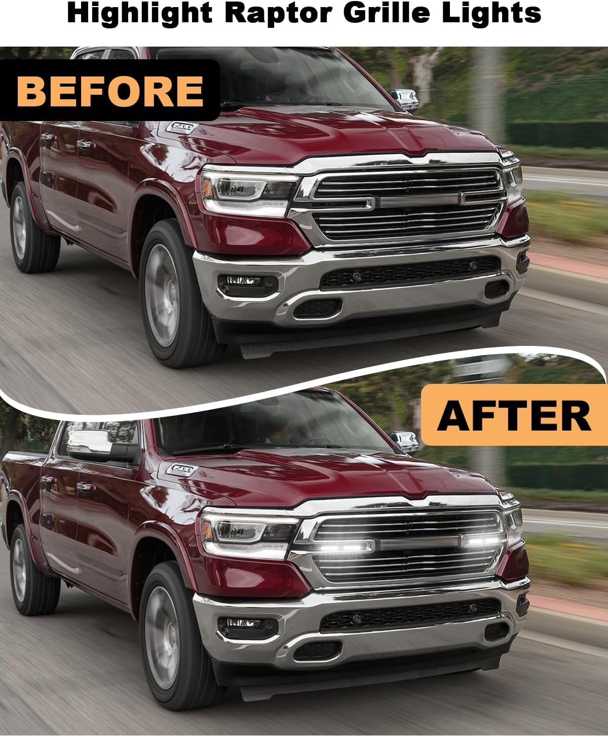 Grill LED Light for 2025-2019 Dodge Ram 1500 2500 3500 Accessories Raptor Grille Lights Front Bumper Marker Light,4Pcs (White)