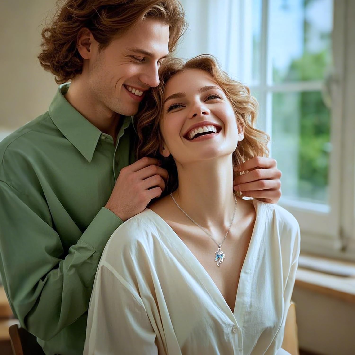 Horse Necklace 925 Sterling Silver animal Pendant Gemstone Jewelry Gift for Women Men