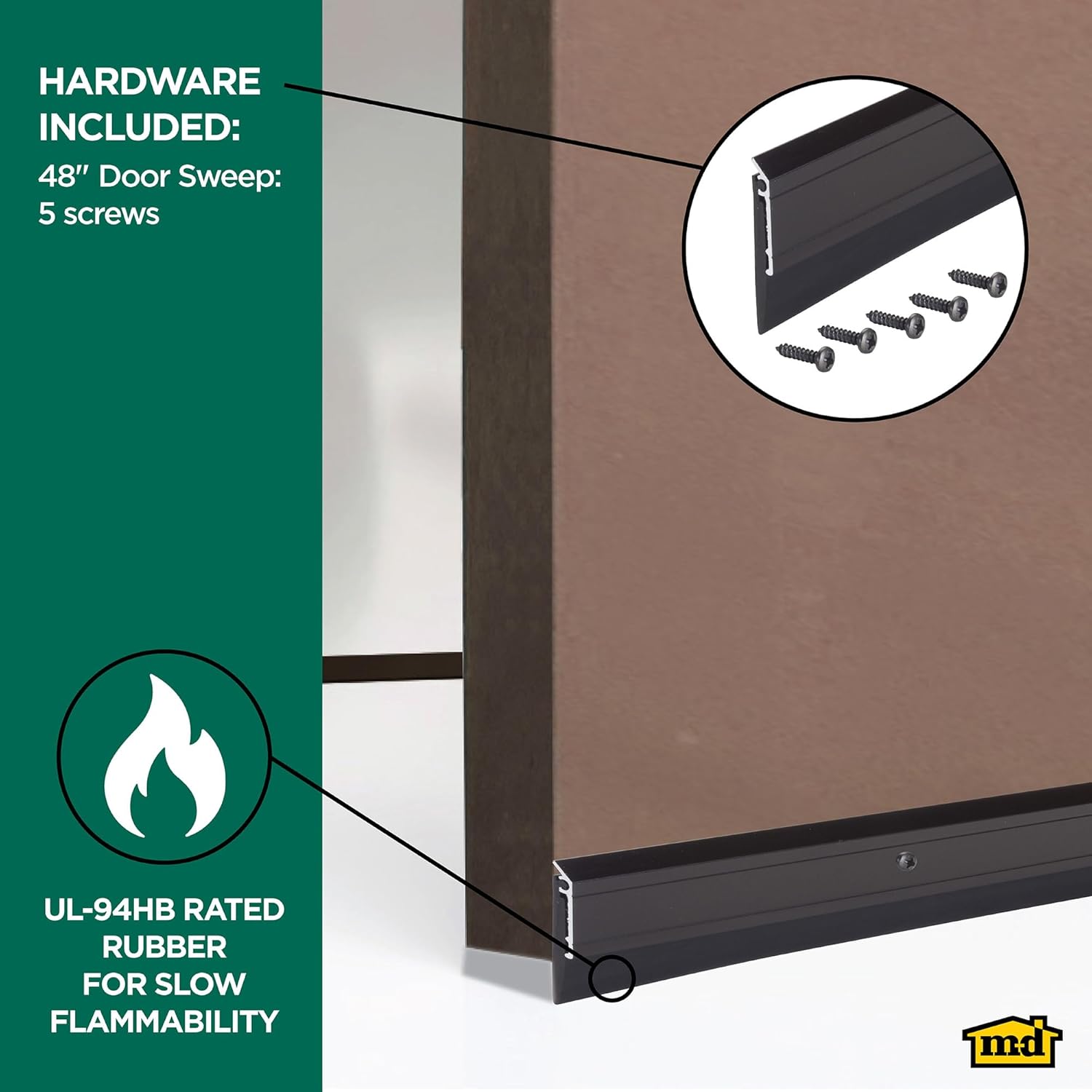 M-D Building Products 69609 All Season Aluminum Door Sweep for Bottom of Door, Heavy Duty Rubber Seal, Exterior & Interior Weather Stripping Bottom Door Seal, Commercial & Residential, (Bronze, 48in)
