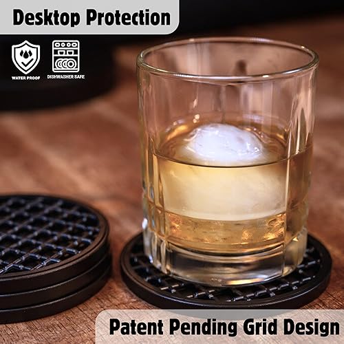 Miniatura 5 de Posavasos con soporte, 4 unidades, posavasos para bebidas calientes o frías, duradero, antideslizante, antiadherente, negro (negro)