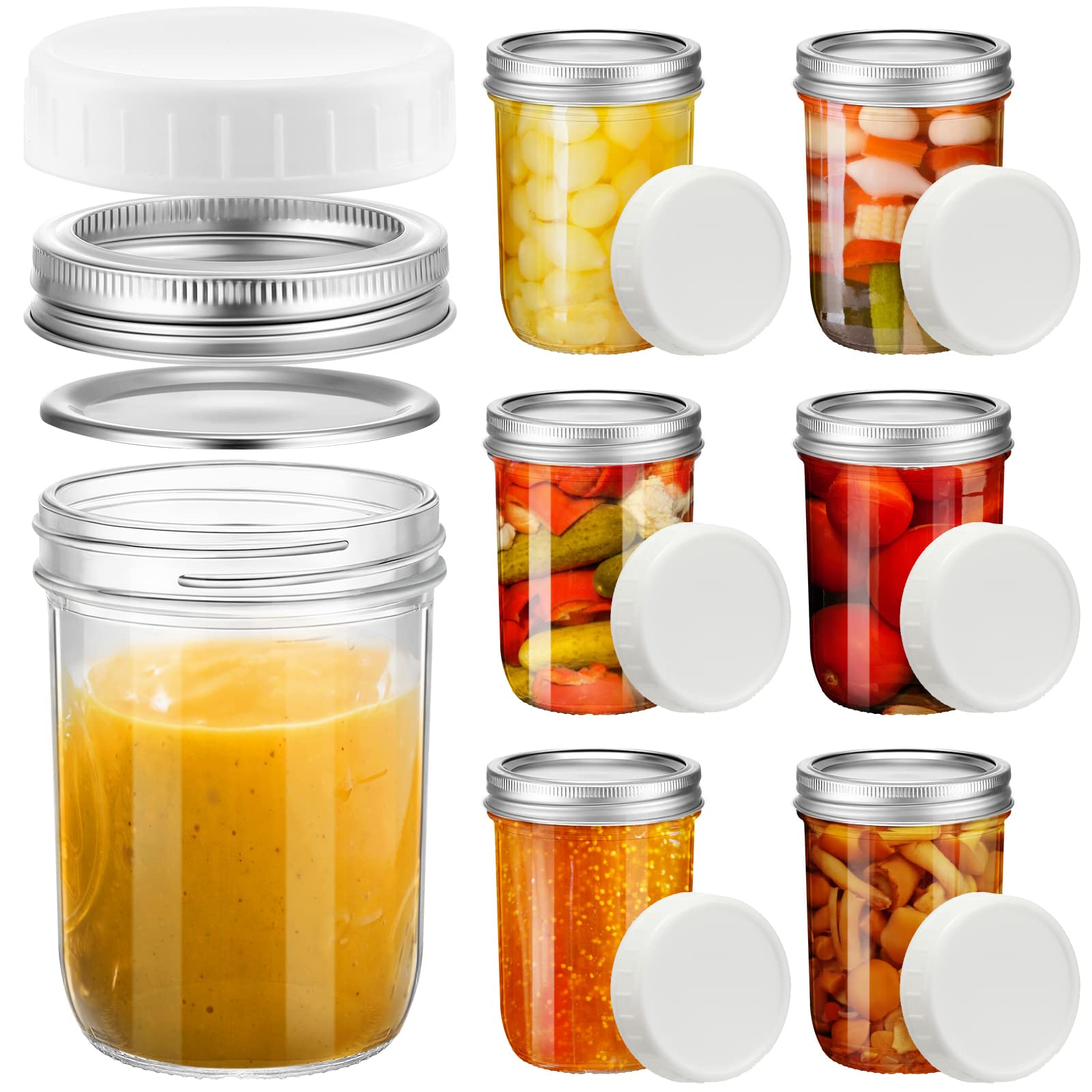 Photo 1 of 16 oz 6 Pack Glass Mason Jars with Plastic and Metal Airtight Lids Regular Mouth Glass Jars Clear Canning Jars for Food Storage Overnight Oats Food Snacks Candies DIY Projects (Wide Mouth)