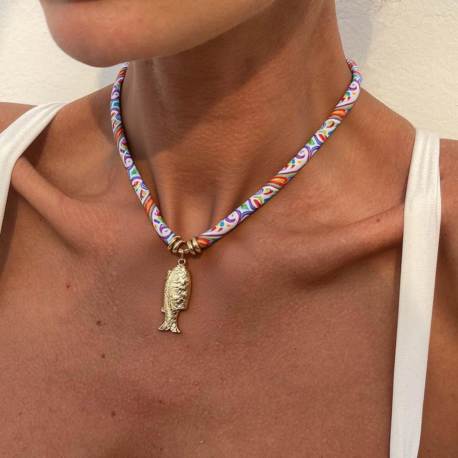 Aonklot Scarf Necklace with Charm Fish Charm Necklace Conch Shell Jewelry Beach Starfish Necklaces Conch Costume Jewelry - Image 3