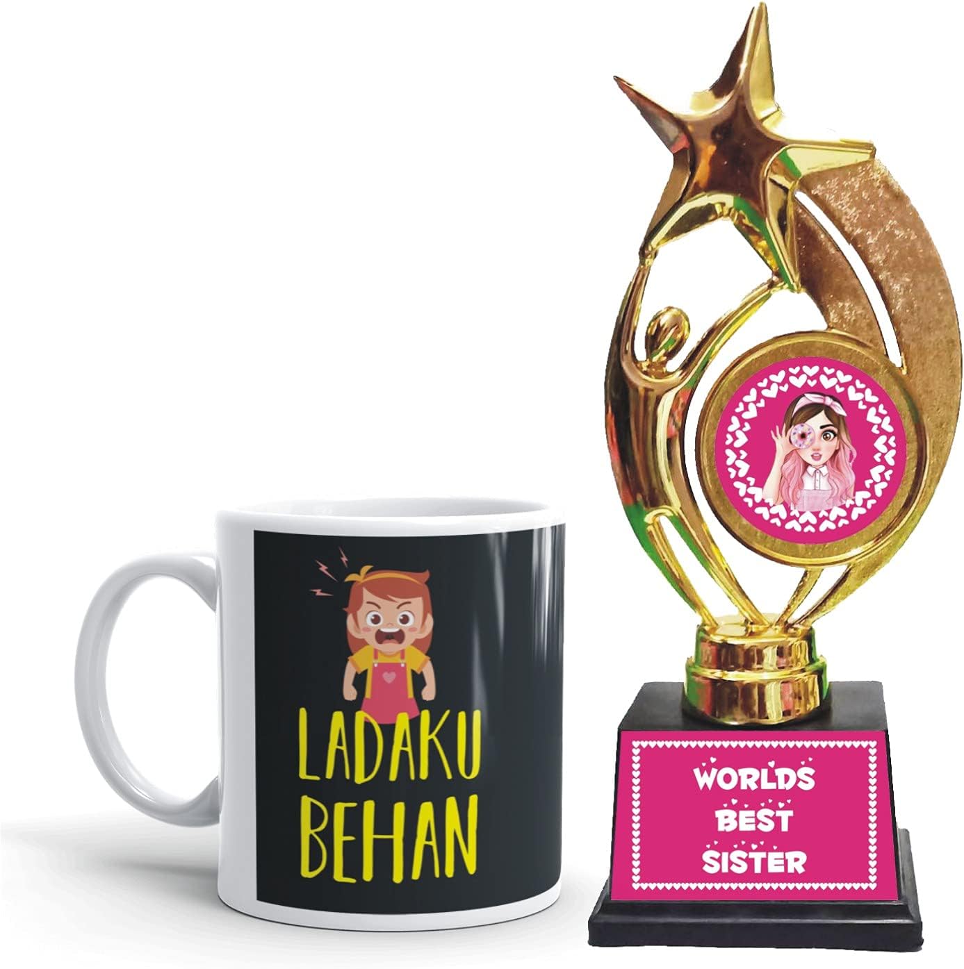 Gifts Bucket Rakhi Gifts for Sister Ladaku Behan Coffee Mug with Trophy | Rakhi Combo Gift Hamper