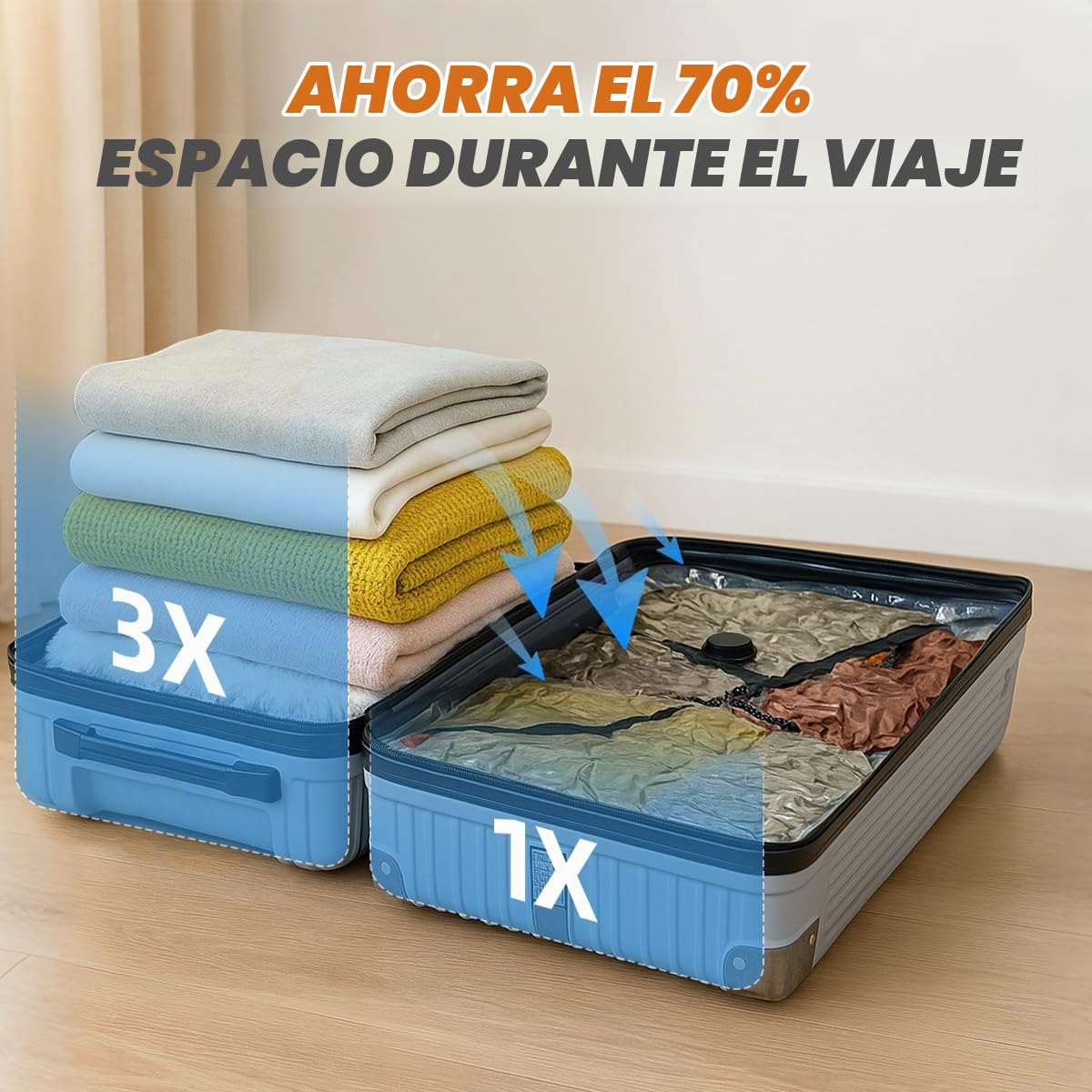 Vacbird Bolsas Vacio Ropa, 20 Bolsas de Vacío para Ropa (8 x 40x54cm, 8 x 47x64cm, 4 x 54x74cm), Especialmente Diseñadas para Viajes y Organización de Maletas