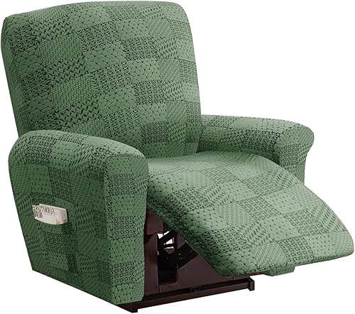 SOMTEK Funda reclinable de 4 piezas elástica para sofá reclinable, funda suave para sofá, protector antideslizante para muebles con bolsillos de