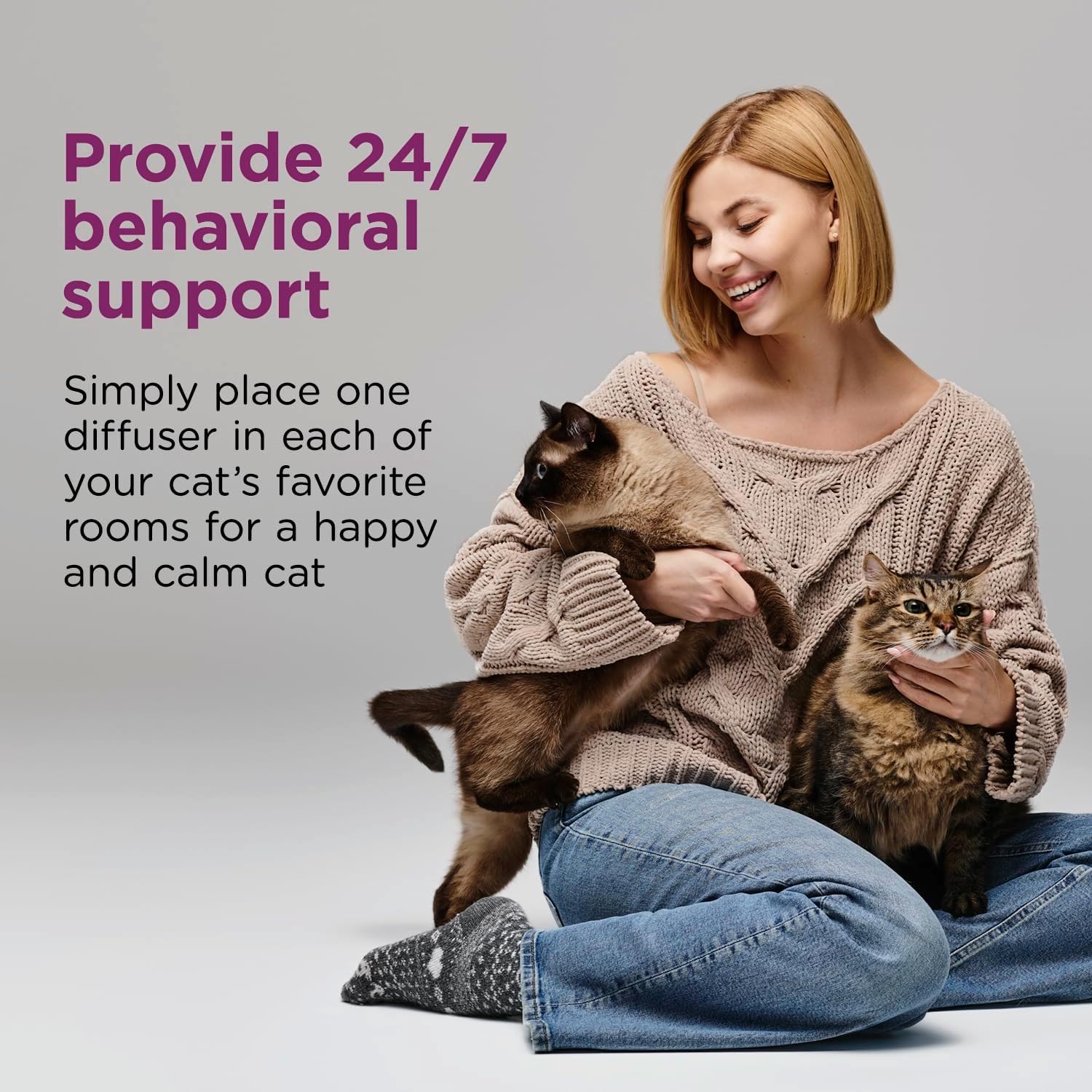 Bundle of Comfort Zone 30 Day Starter Kit; 1 Multicat Diffuser & 1 Refill; Cat Calming Pheromone; + Comfort Zone 6 Pack MultiCat Diffuser Refills; Cat Calming Pheromones Help Anxiety; 30-Day Refills