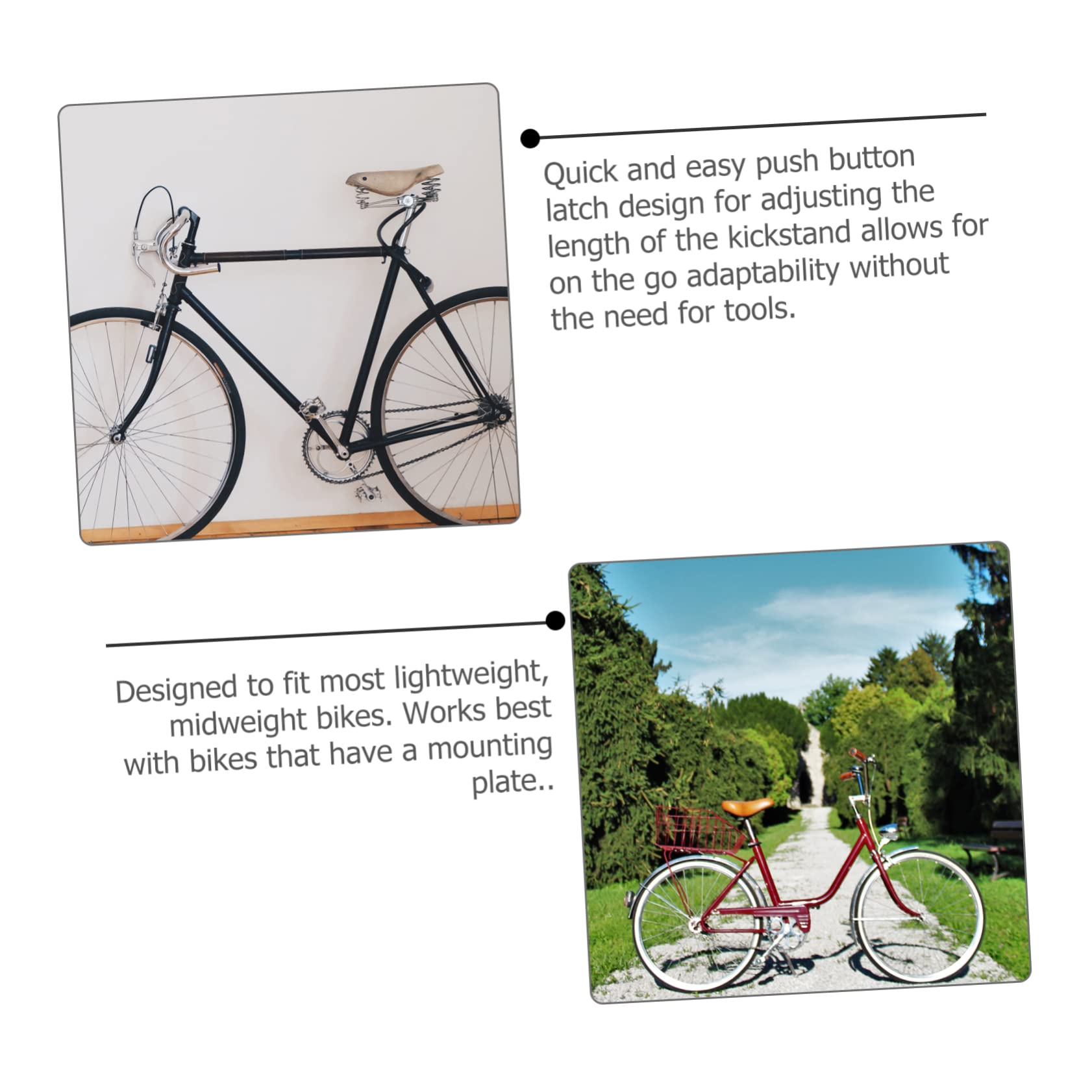 BESTonZON Adjustable Bike Kickstand Durable Parking Rack with Foot Brace Sturdy Design for Various Ground Easy Push Button Latch