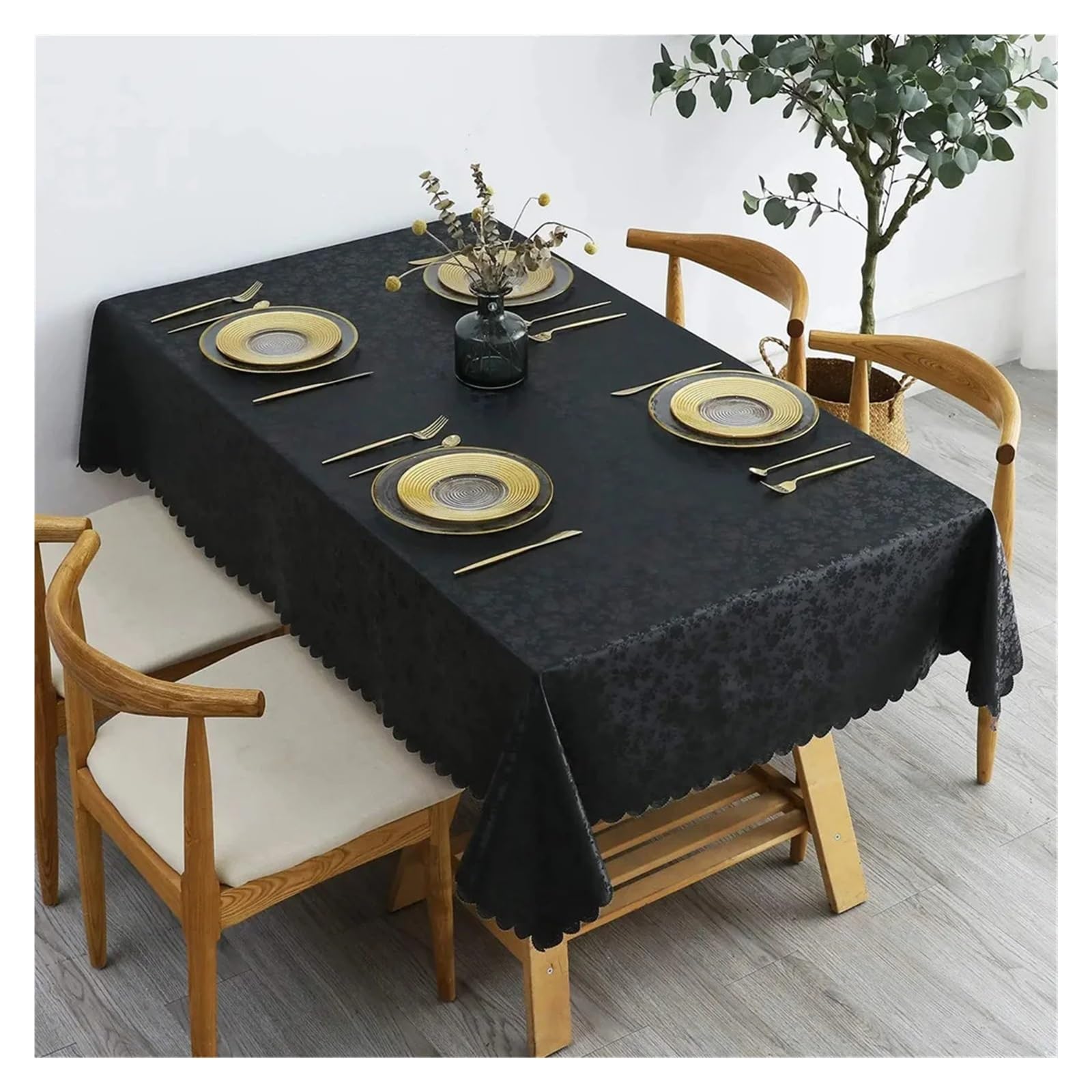 BDFJEDS Waterproof Tablecloth Rectangle Tablecloth Waterproof Table Cloth Wipeable Washable Cover For Kitchen Dining Room(Black,(137-137cm) Round)