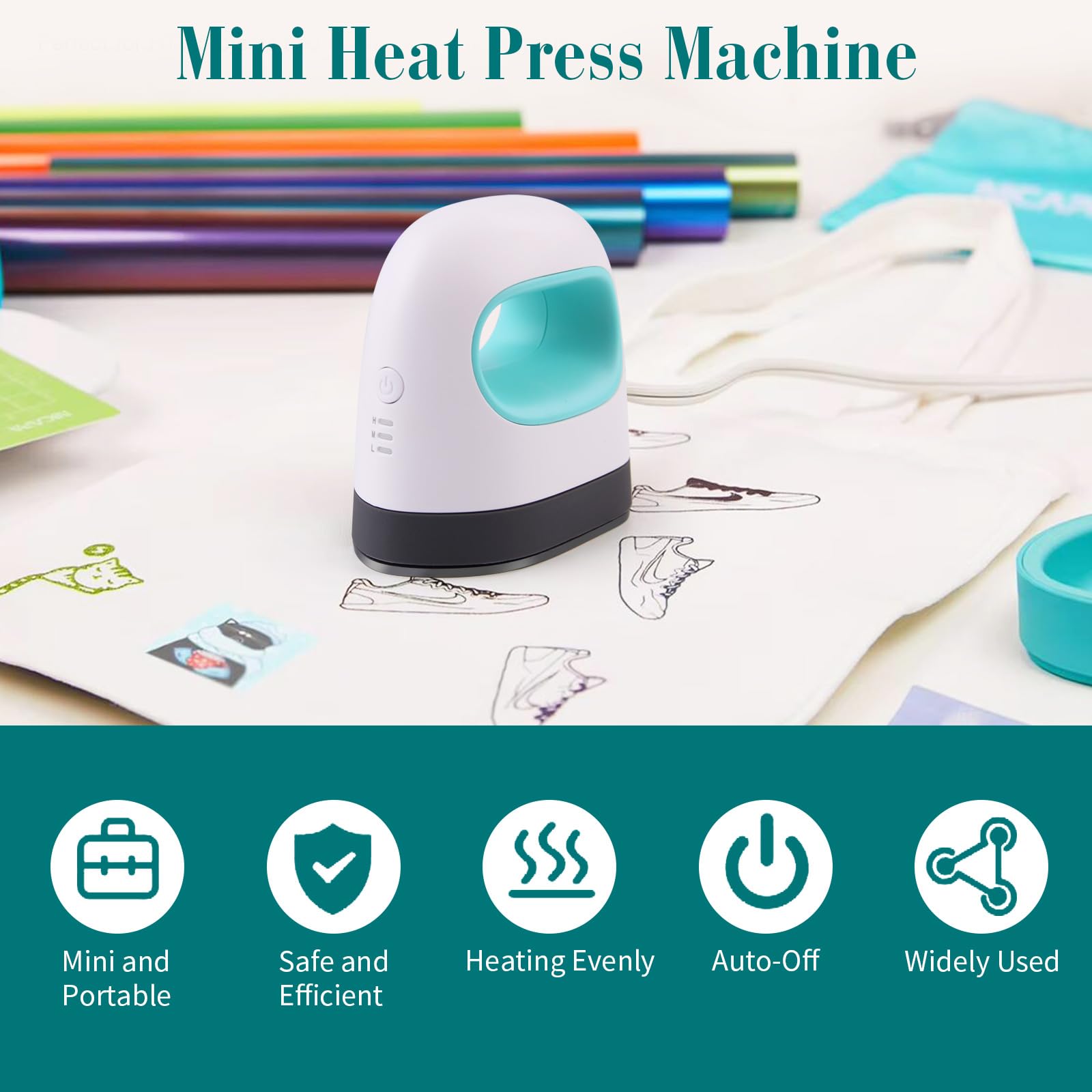 Mini Prensa De Calor Prensa de Transferencia, Máquina De Impresión Portátil con 3 Configuraciones de Calor para Cuentas para planchar, Camisetas, Sombreros,pequeños proyectos de vinilo HTV