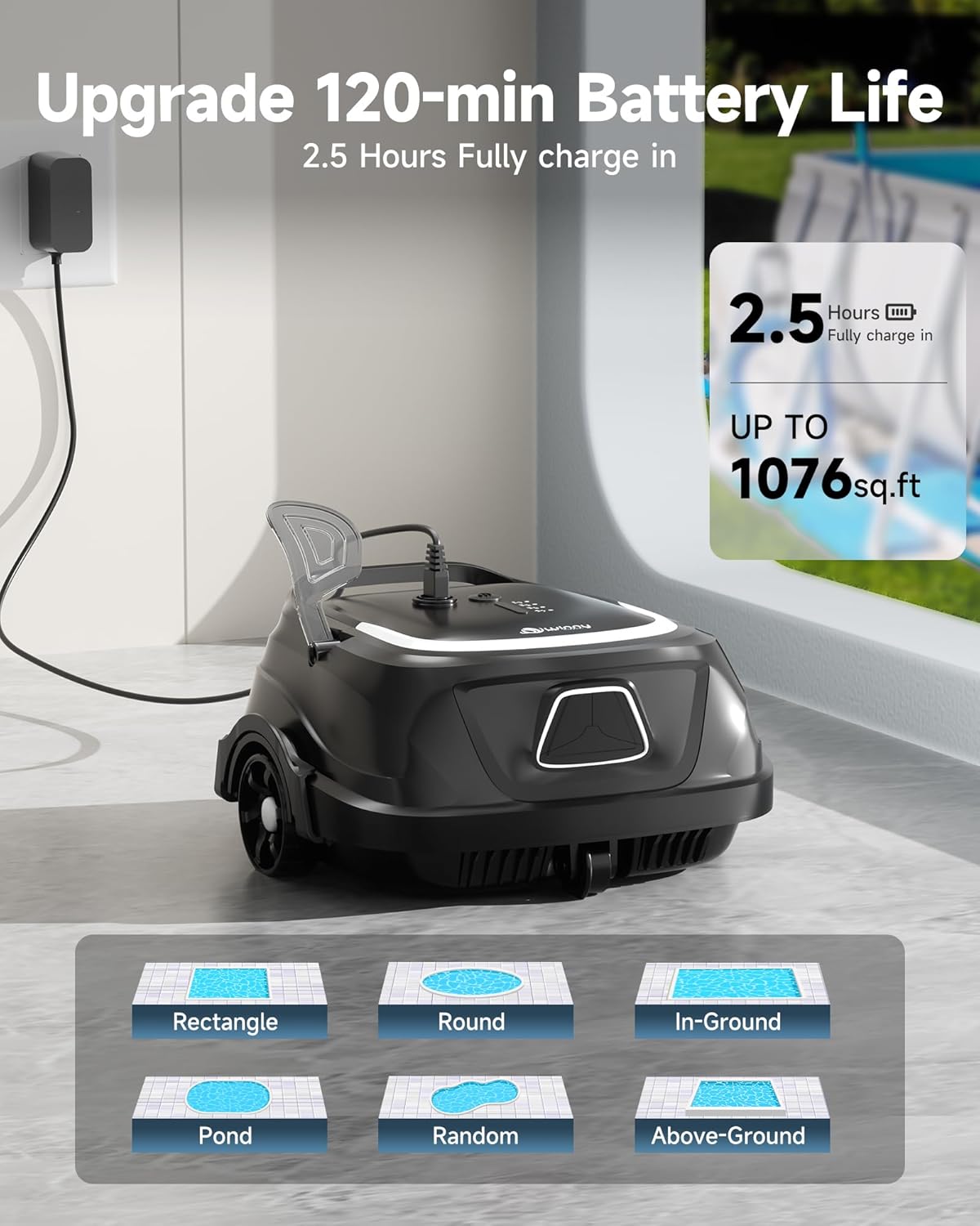 Cordless Robotic Pool Cleaner Bundle, APP-Controlled Inground & Above Ground Pool Vacuum with Wall & Waterline Cleaning (1614 Sq.ft) + A1 Robotic Pool Vacuum with Dual Filters & Self-Parking (1076 Sq.