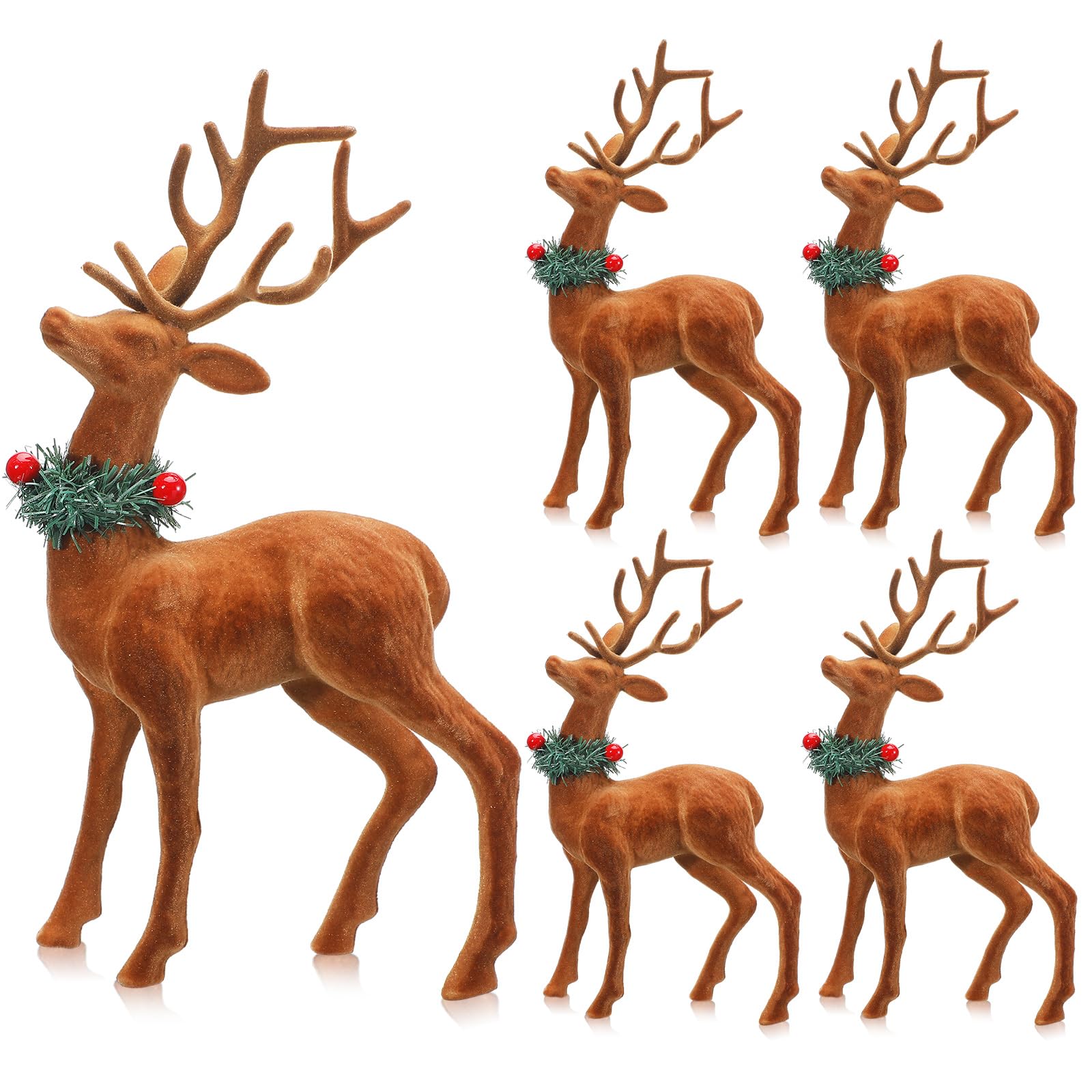 4 Pcs Christmas Reindeer Decoration, 11 Inch Flocking Deer Figurine Statue Brown Christmas Reindeer Table Decoration for Xmas Tabletop Mantle Shelf Fireplace Centerpiece