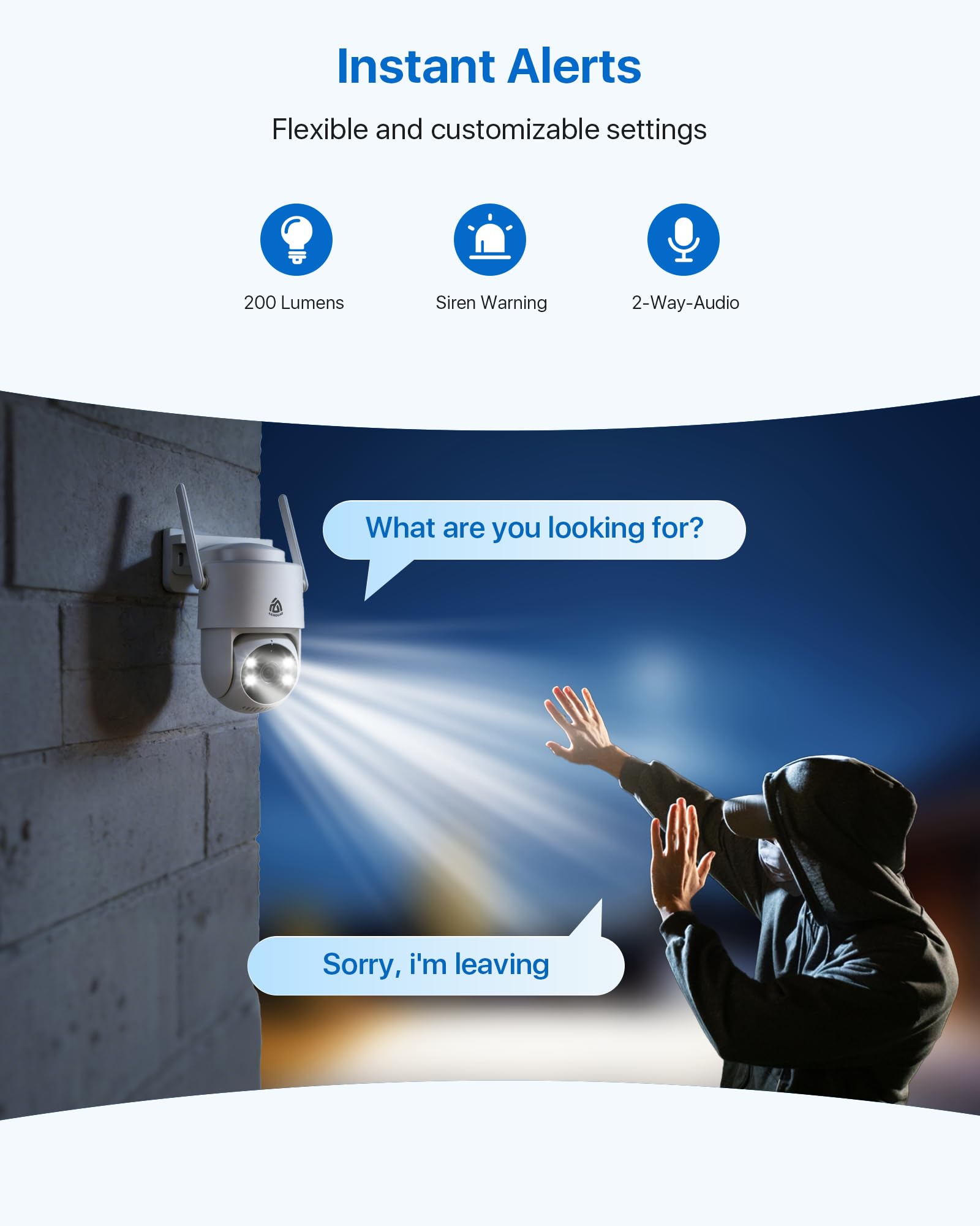 2K Cámara Vigilancia WiFi Exterior 360° PT, Cámara IP Vigilancia de Seguridad, Seguimiento Automático, Alarma Luz y Sonido, Visión Nocturna Color, Audio Bidireccional, 2,4/5 GHz, IP66 (4 pack)