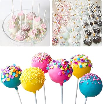 600 Pcs Cake Pop Sticks and Wrappers Kit, Including 6 Inch Paper Lollipop Sticks,4 x 6 Inches Clear Candy Treat Bags, Plastic Cake Pop Bags and Gold Twist Ties Chocolate Pops Making Accessories