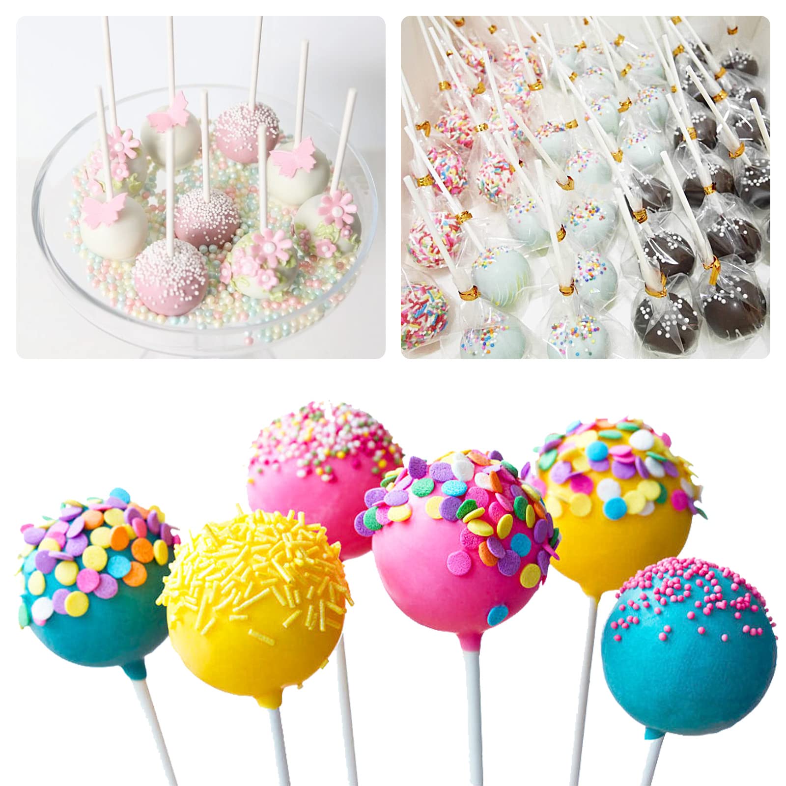 600 Stück Cake Pop Set – Inkl. Stiele, Tüten & Bänder Zum Selbermachen Von Lollipops & Süßigkeiten | 3 Größen (7,6/9,9/15,2 Cm) | Lebensmittelecht